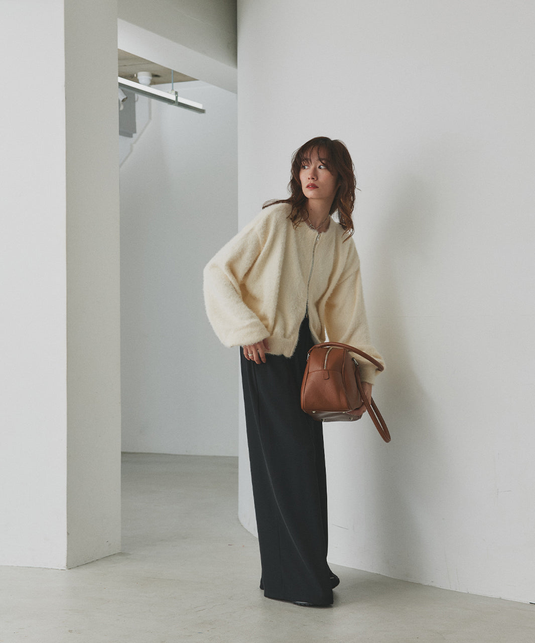 アドティエ ad thie 【2025AW新作】ダブルジップシャギーニットカーディガン （オフホワイト） オフホワイト