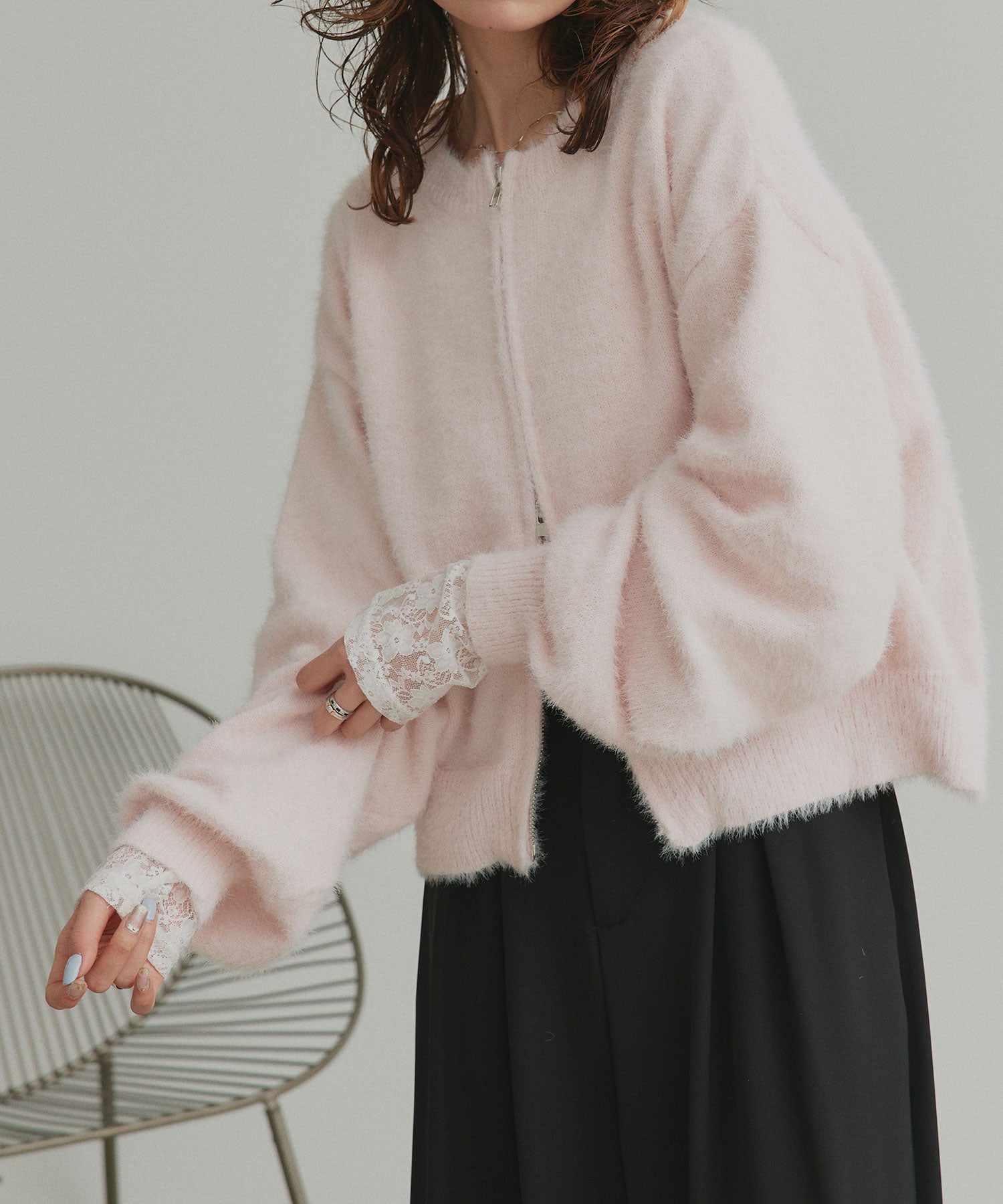 アドティエ ad thie 【2025AW新作】ダブルジップシャギーニットカーディガン （オフホワイト） オフホワイト