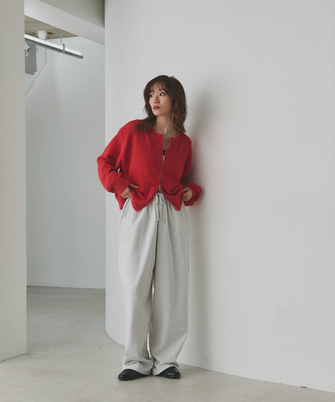 アドティエ ad thie 【2025AW新作】ダブルジップシャギーニットカーディガン （オフホワイト） オフホワイト