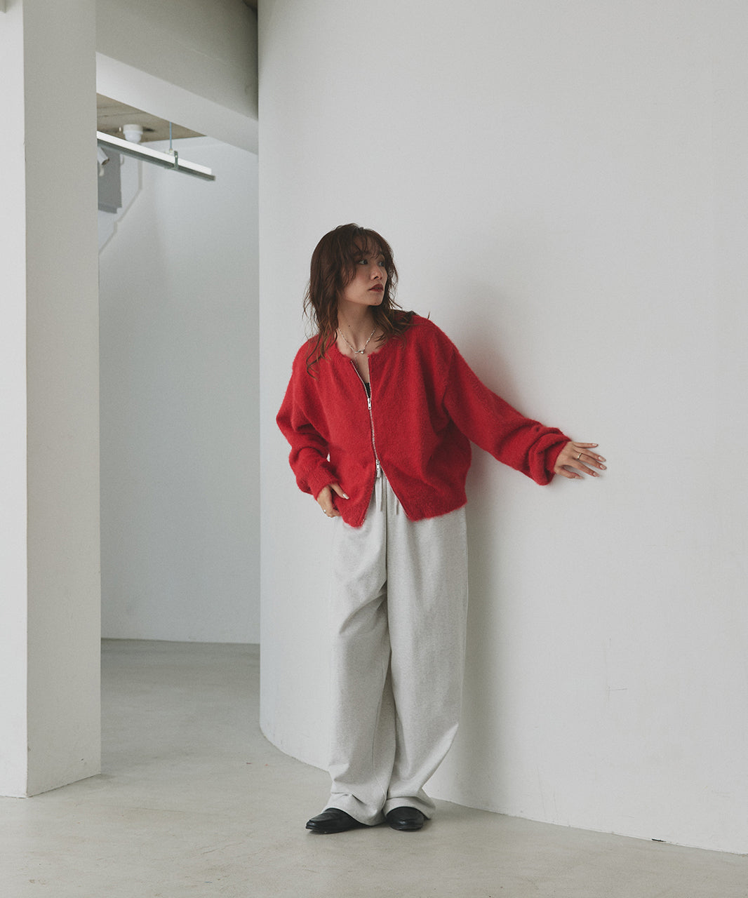 アドティエ ad thie 【2025AW新作】ダブルジップシャギーニットカーディガン （オフホワイト） オフホワイト