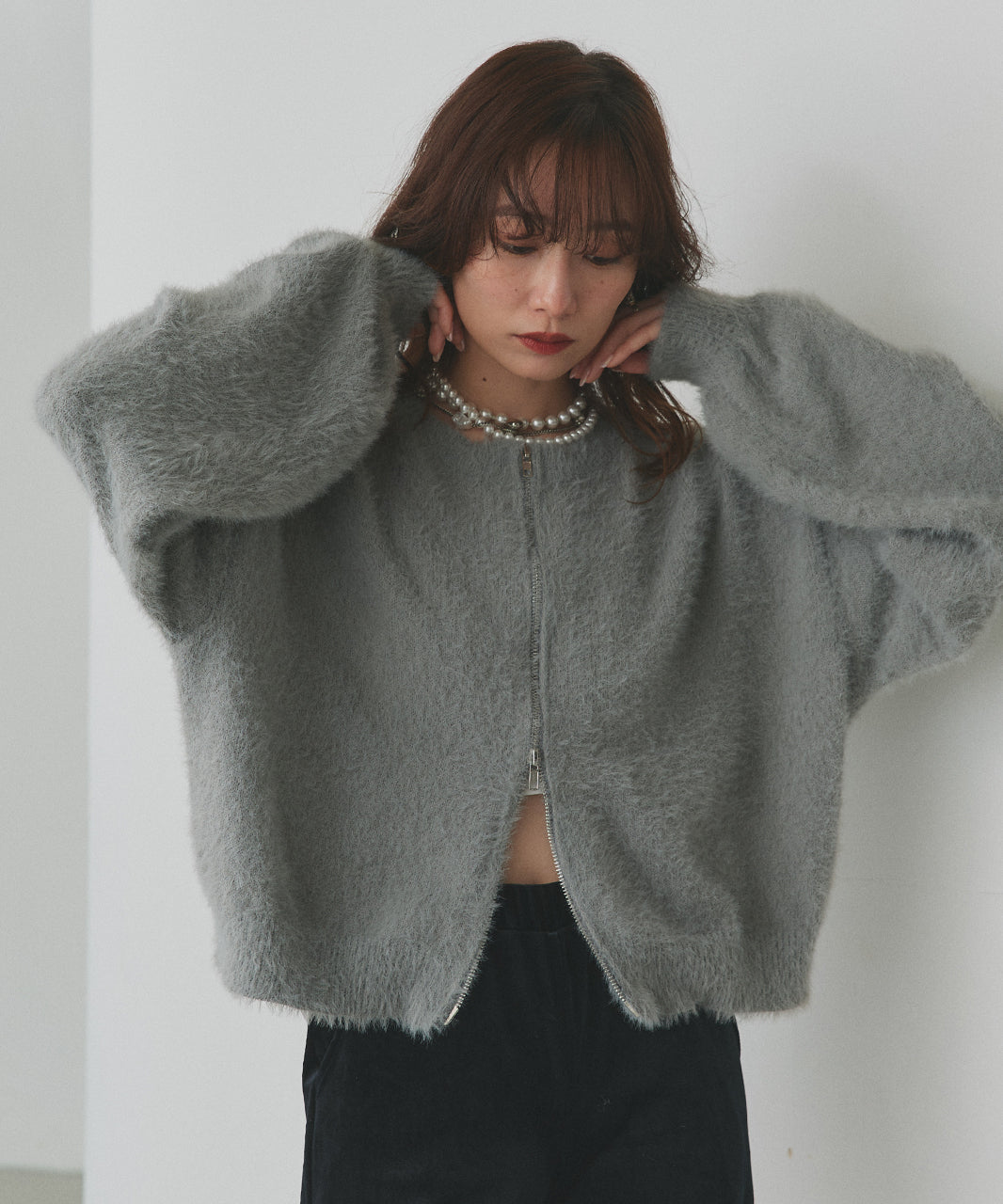 アドティエ ad thie 【2025AW新作】ダブルジップシャギーニットカーディガン （グレー） グレー