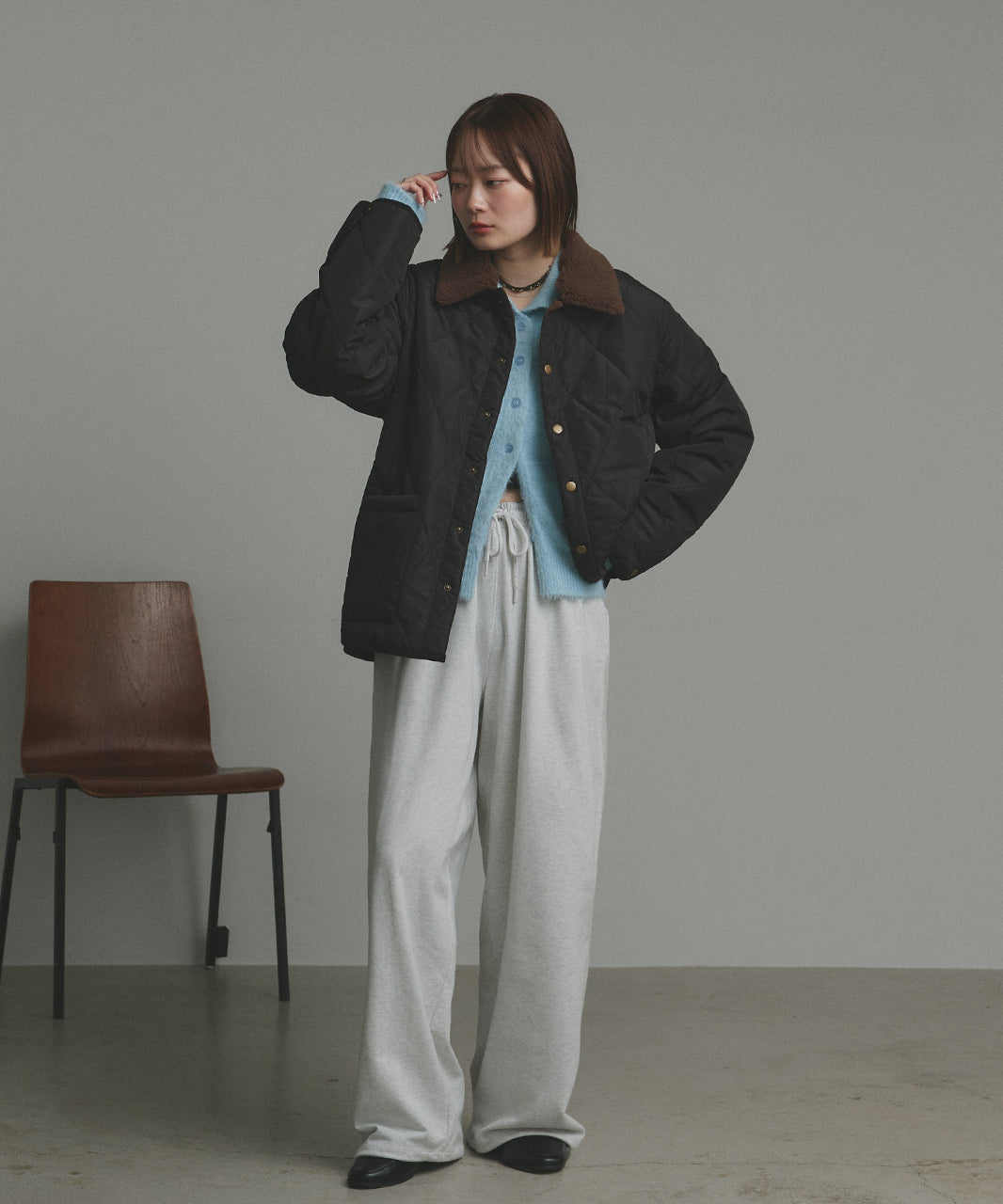 アドティエ ad thie 【2025AW新作】バイカラーパデットキルトブルゾン （カーキ） カーキ