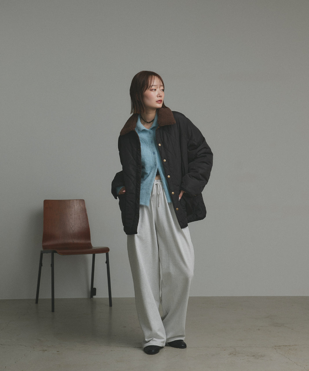 アドティエ ad thie 【2025AW新作】バイカラーパデットキルトブルゾン （カーキ） カーキ