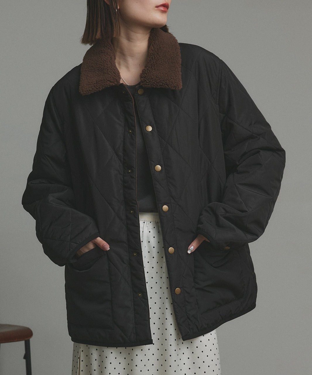 アドティエ ad thie 【2025AW新作】バイカラーパデットキルトブルゾン （カーキ） カーキ