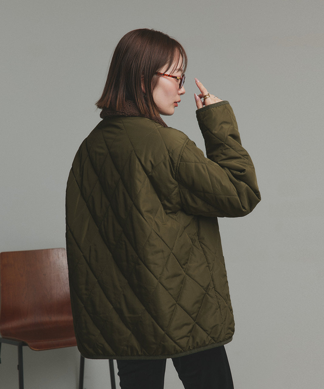 アドティエ ad thie 【2025AW新作】バイカラーパデットキルトブルゾン （カーキ） カーキ