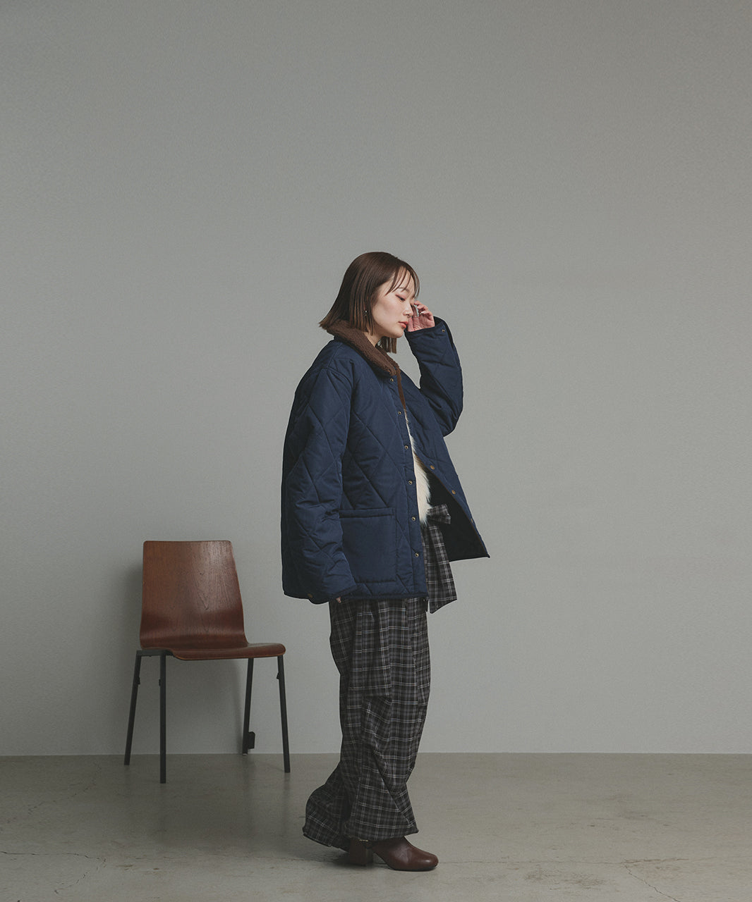 アドティエ ad thie 【2025AW新作】バイカラーパデットキルトブルゾン （カーキ） カーキ