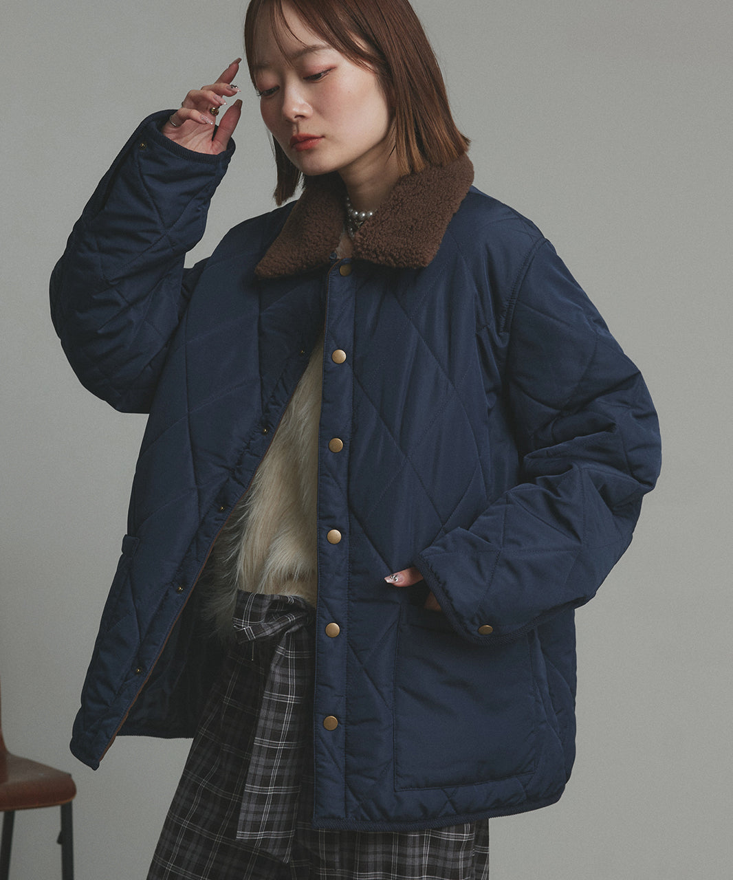 アドティエ ad thie 【2025AW新作】バイカラーパデットキルトブルゾン （カーキ） カーキ