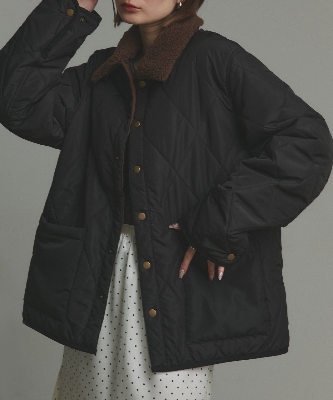 アドティエ ad thie 【2025AW新作】バイカラーパデットキルトブルゾン （ブラック） ブラック