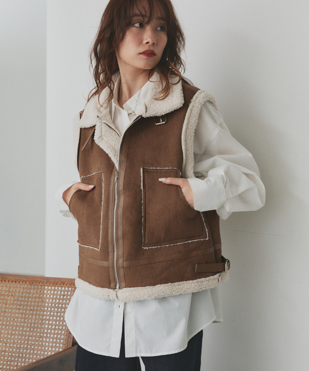 アドティエ ad thie 【2025AW新作】ムートンボアベスト （アイボリー） アイボリー