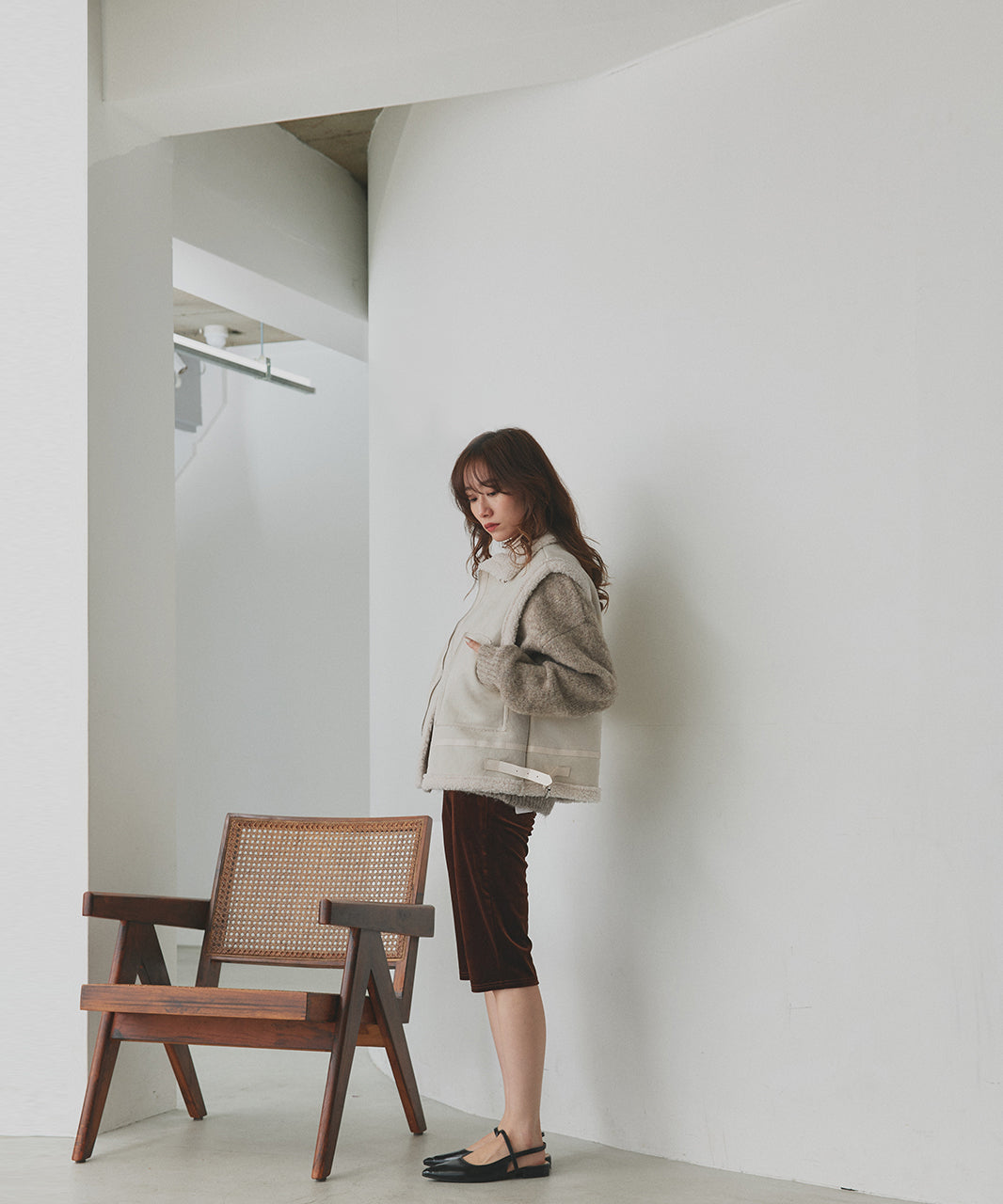 アドティエ ad thie 【2025AW新作】ムートンボアベスト （アイボリー） アイボリー