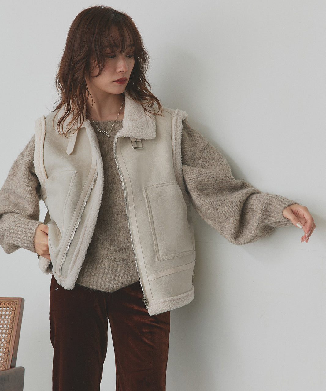 アドティエ ad thie 【2025AW新作】ムートンボアベスト （アイボリー） アイボリー