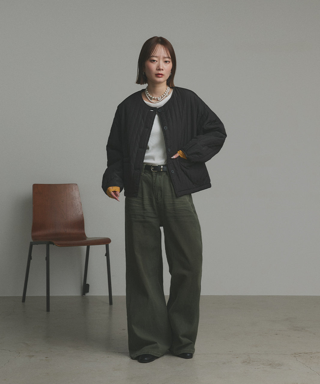 アドティエ ad thie 【2025AW新作】ストライプキルティングノーカラーブルゾン （ライトブルー） ライトブルー