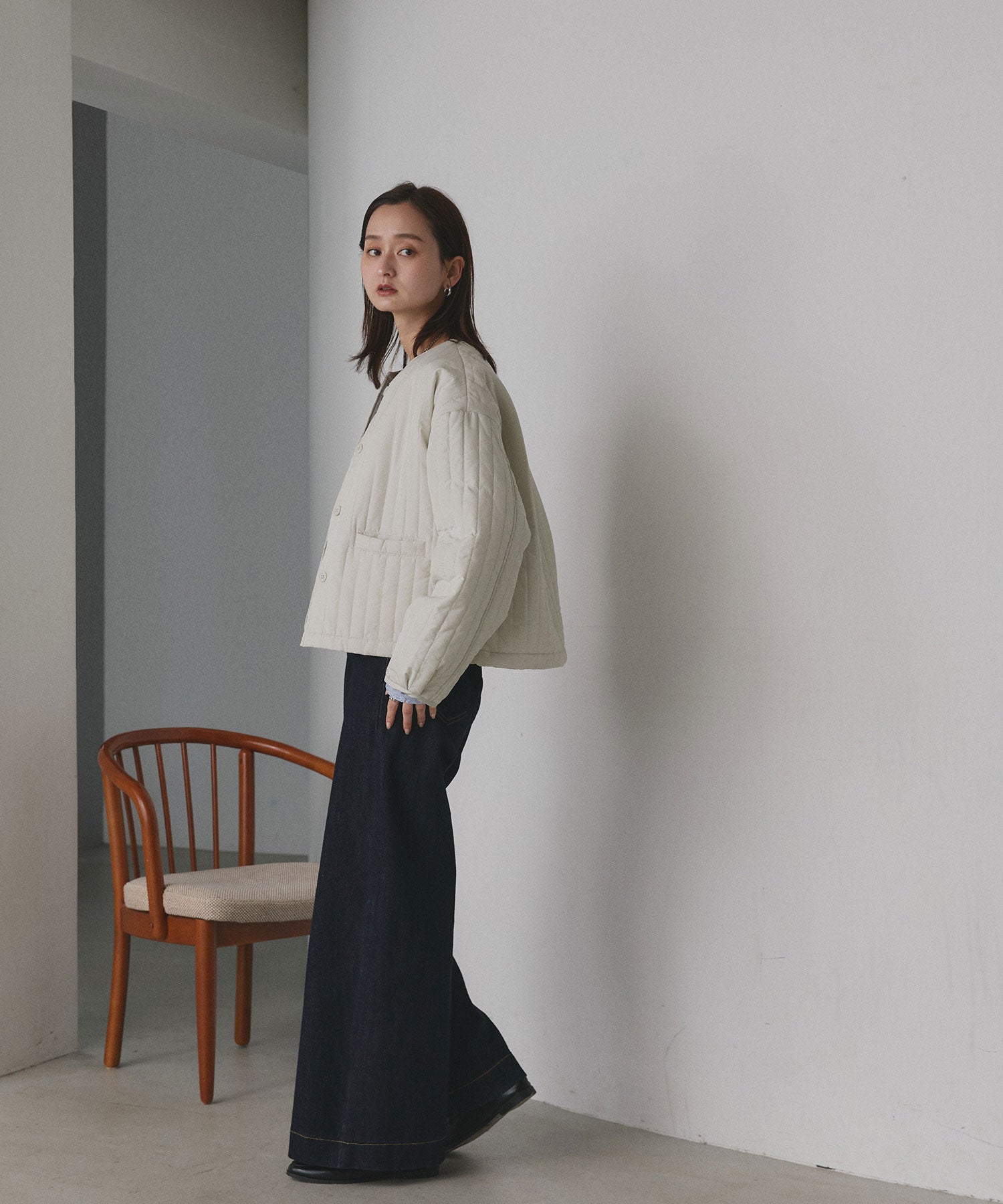 アドティエ ad thie 【2025AW新作】ストライプキルティングノーカラーブルゾン （ライトブルー） ライトブルー