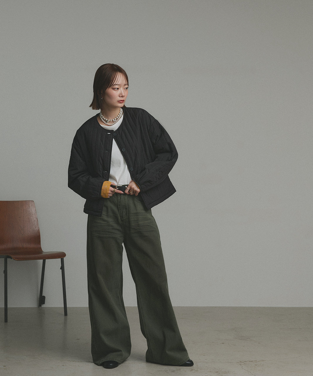 アドティエ ad thie 【2025AW新作】ストライプキルティングノーカラーブルゾン （ライトブルー） ライトブルー