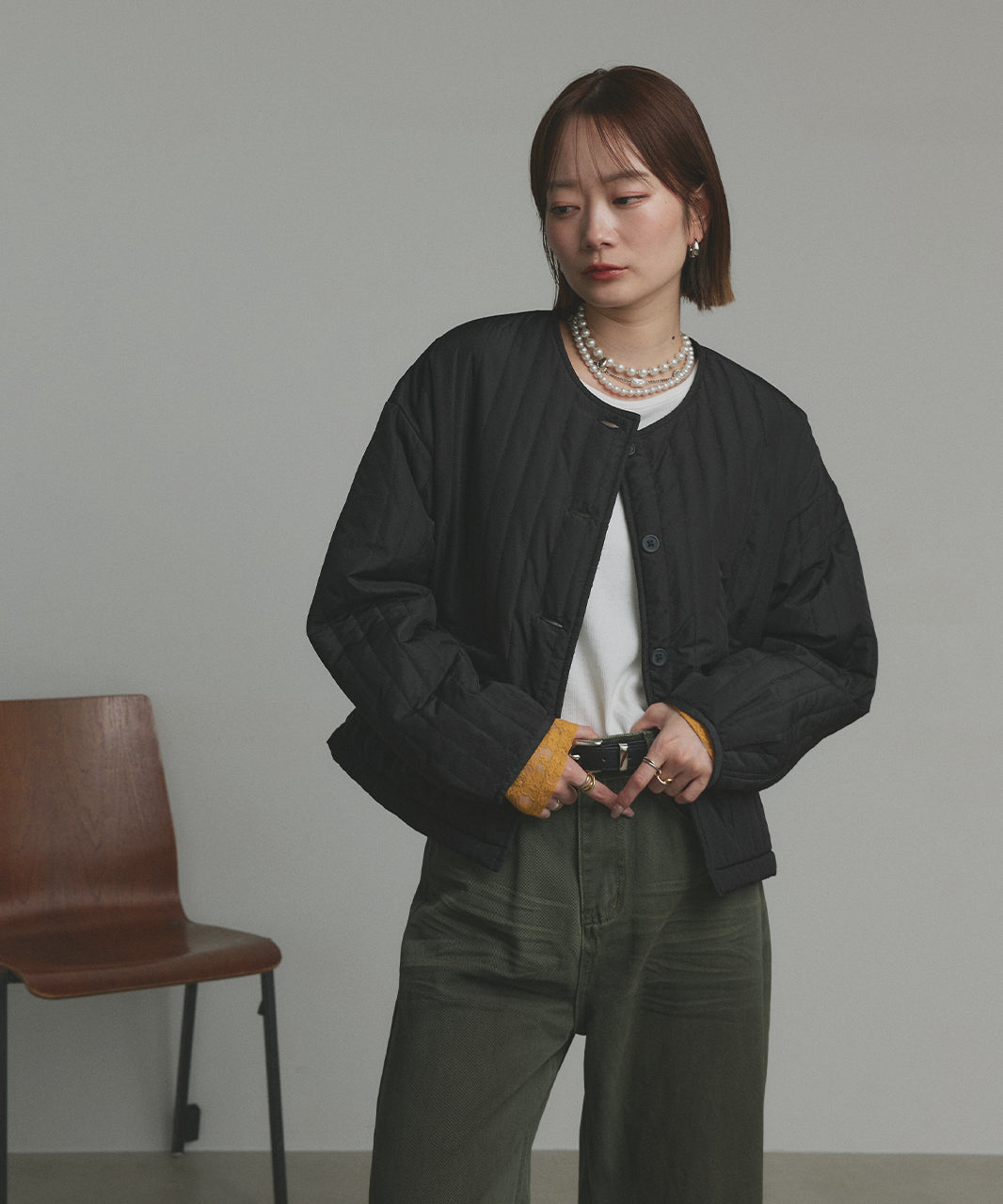 アドティエ ad thie 【2025AW新作】ストライプキルティングノーカラーブルゾン （ライトブルー） ライトブルー