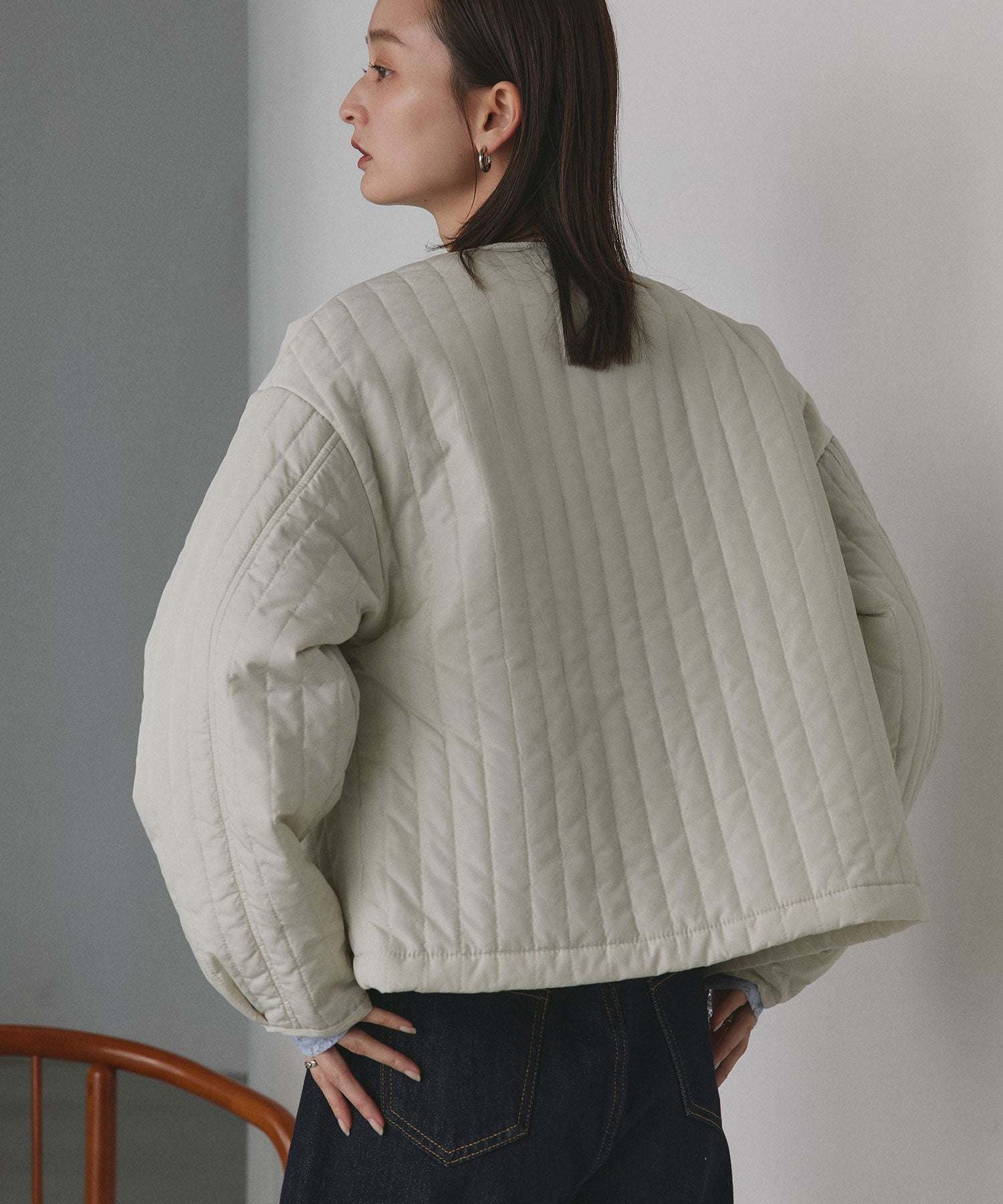 アドティエ ad thie 【2025AW新作】ストライプキルティングノーカラーブルゾン （ライトブルー） ライトブルー
