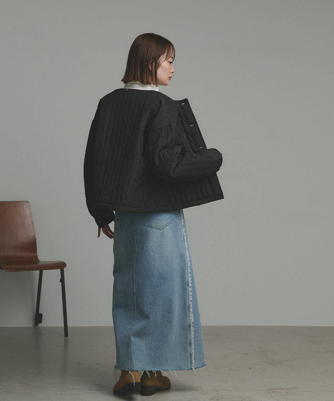 アドティエ ad thie 【2025AW新作】ストライプキルティングノーカラーブルゾン （ライトブルー） ライトブルー