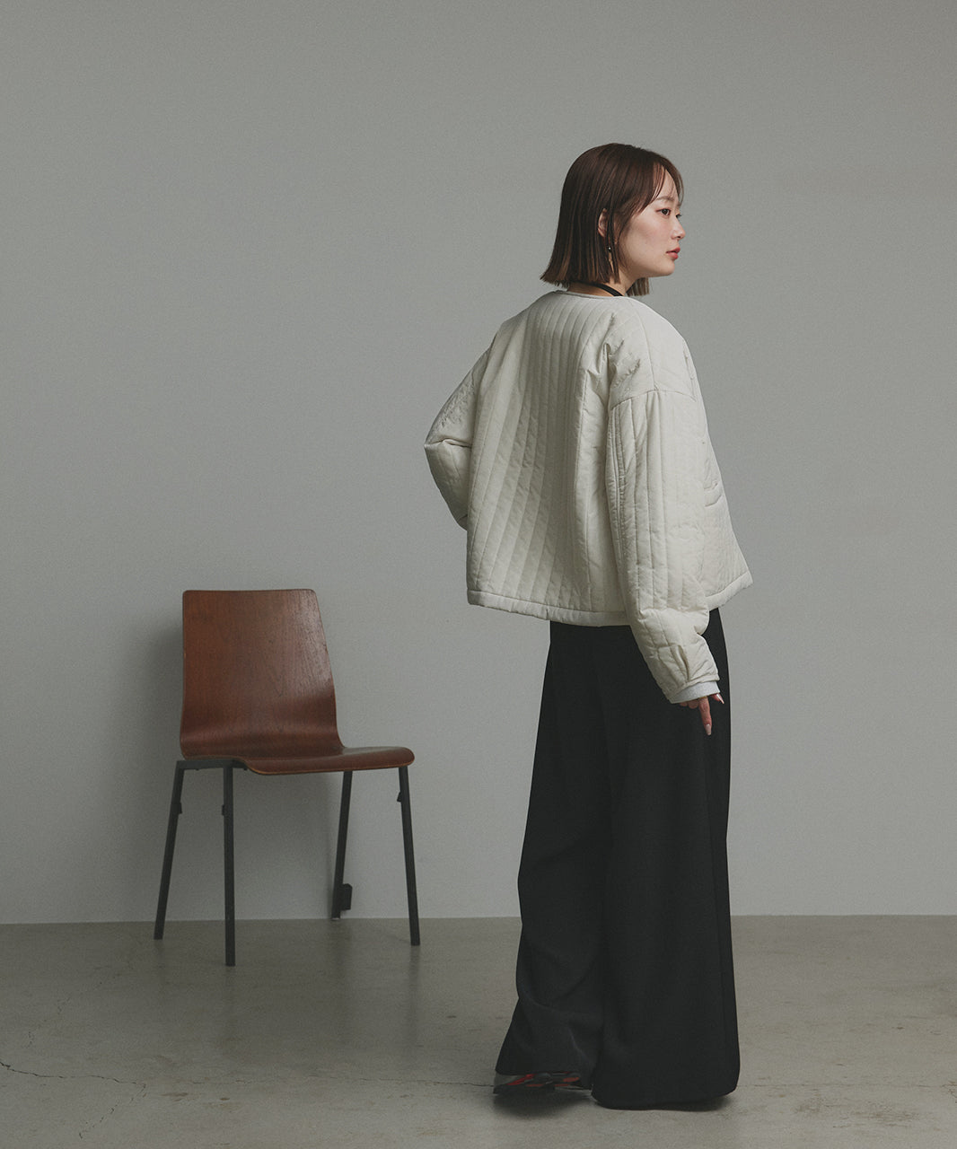 アドティエ ad thie 【2025AW新作】ストライプキルティングノーカラーブルゾン （ライトブルー） ライトブルー