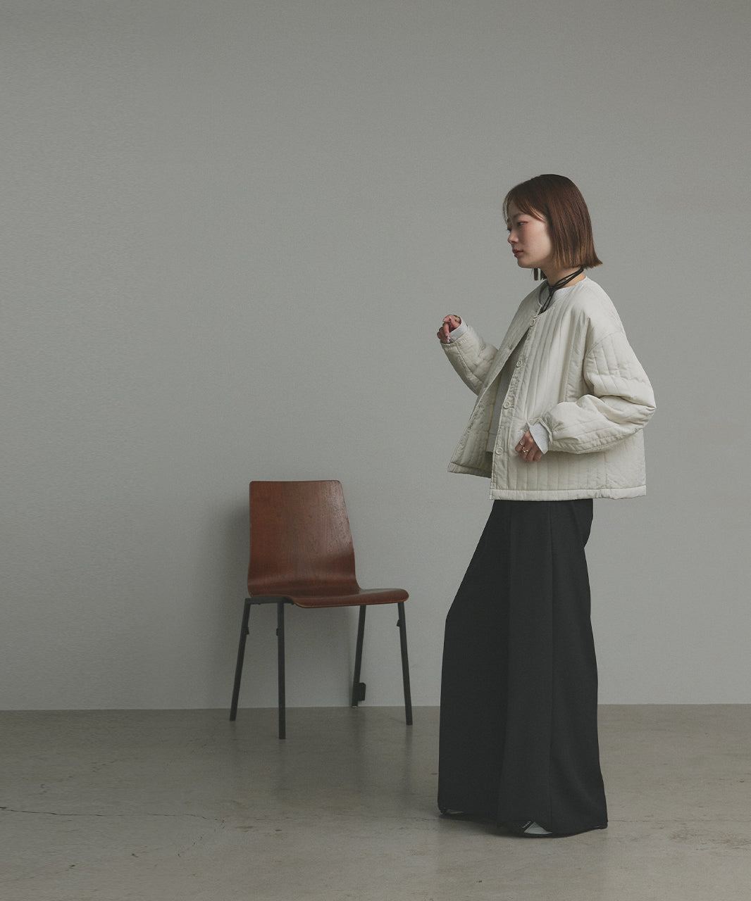 アドティエ ad thie 【2025AW新作】ストライプキルティングノーカラーブルゾン （ライトブルー） ライトブルー