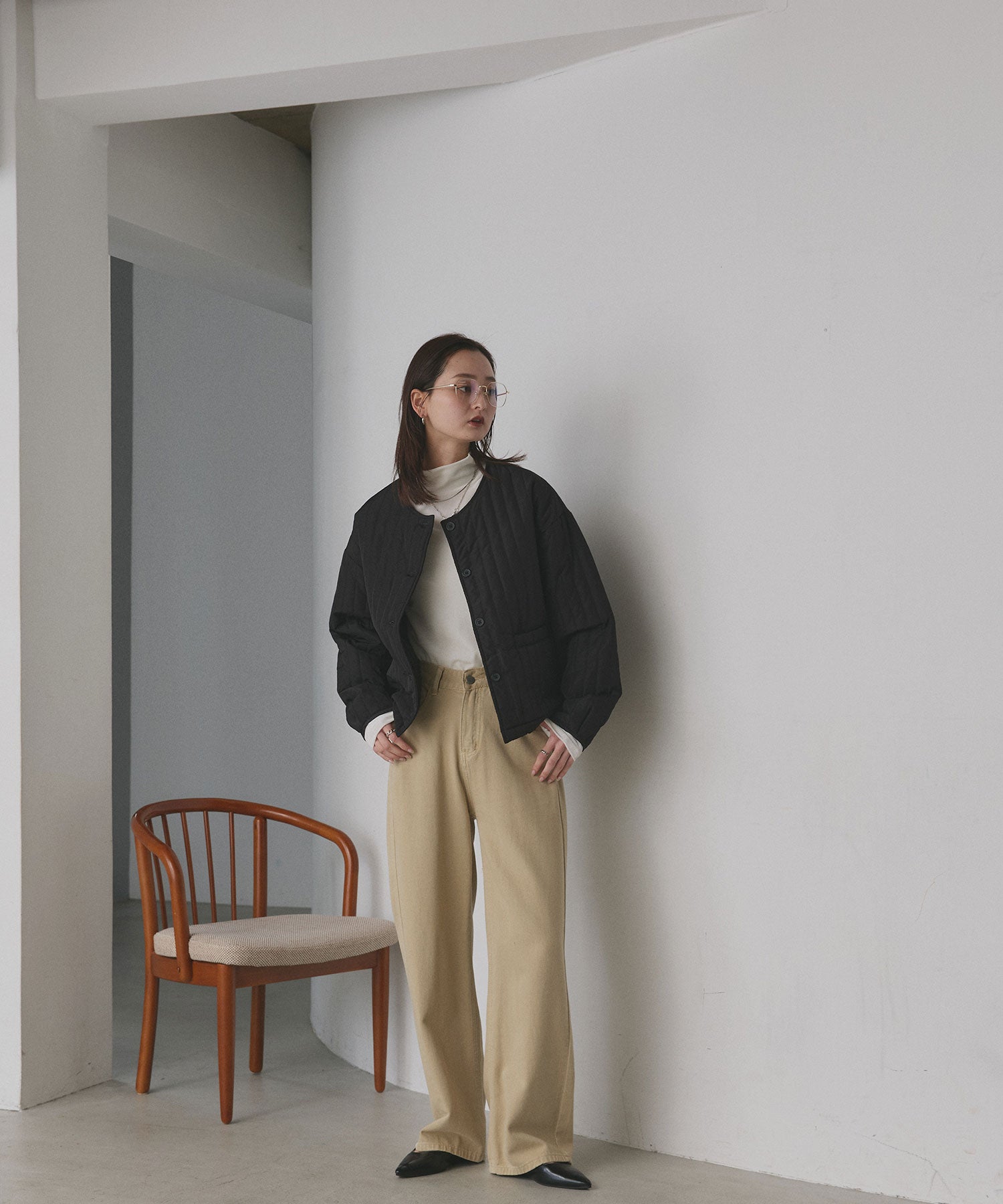 アドティエ ad thie 【2025AW新作】ストライプキルティングノーカラーブルゾン （ライトブルー） ライトブルー