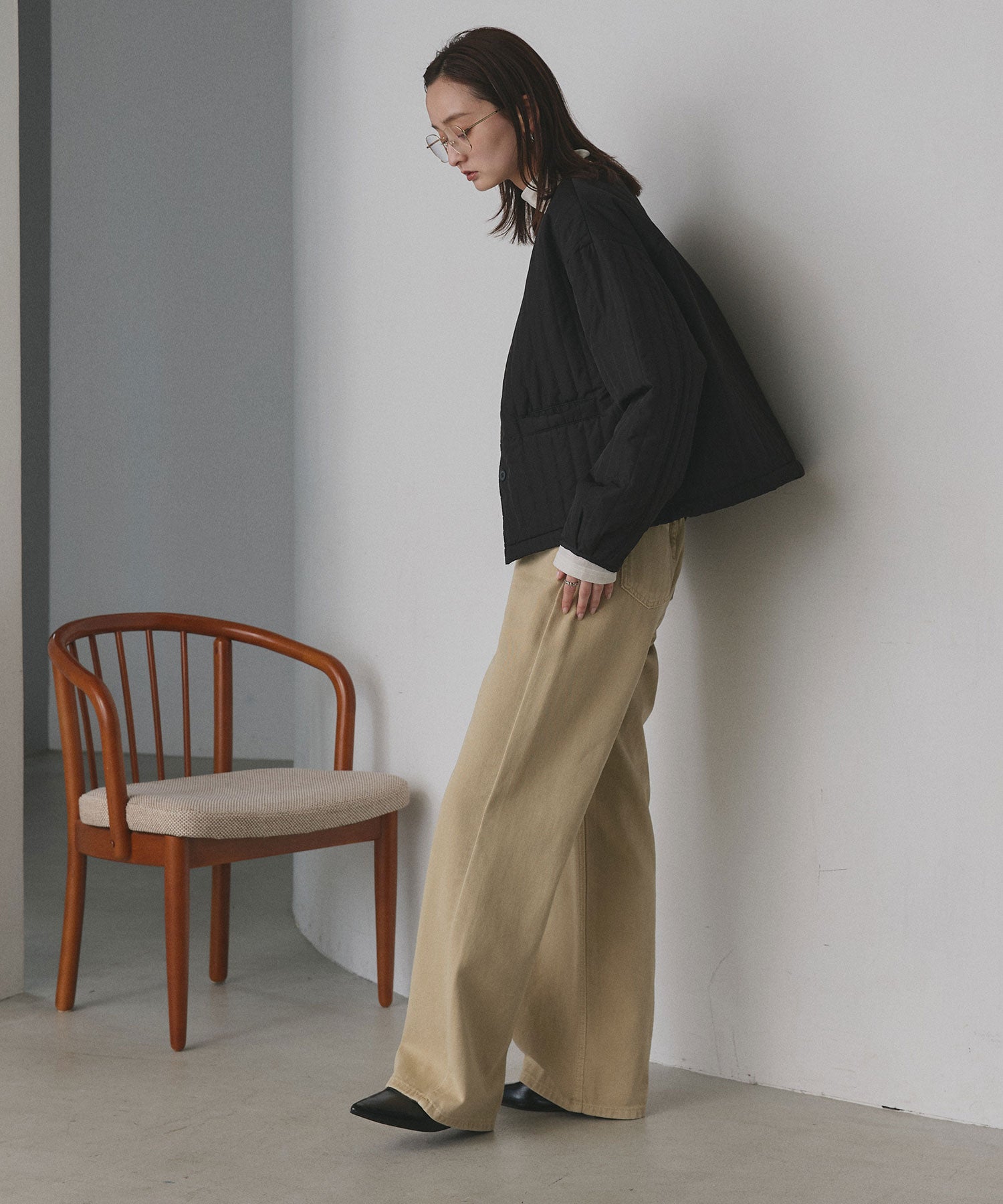 アドティエ ad thie 【2025AW新作】ストライプキルティングノーカラーブルゾン （ライトブルー） ライトブルー