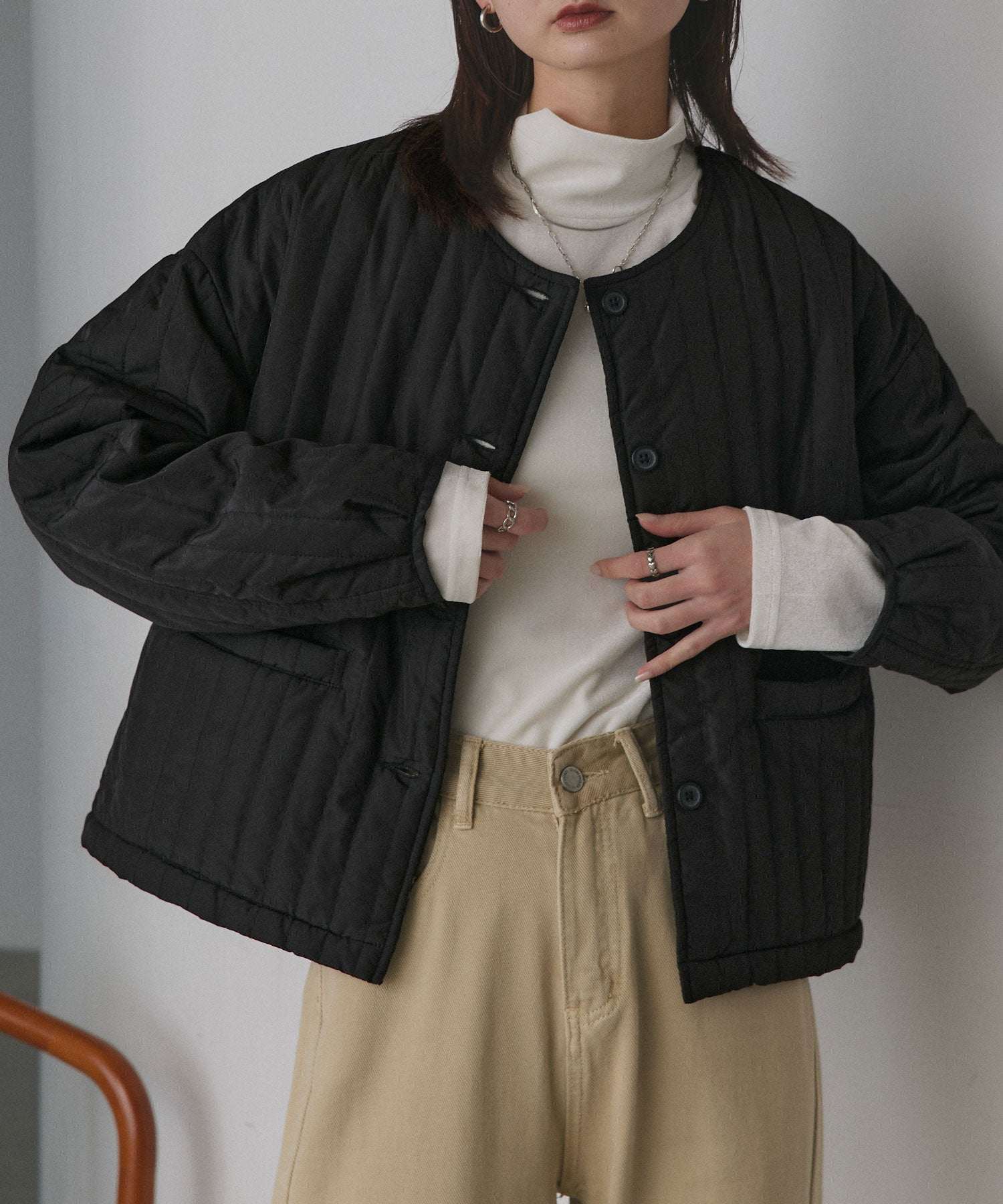 アドティエ ad thie 【2025AW新作】ストライプキルティングノーカラーブルゾン （ライトブルー） ライトブルー