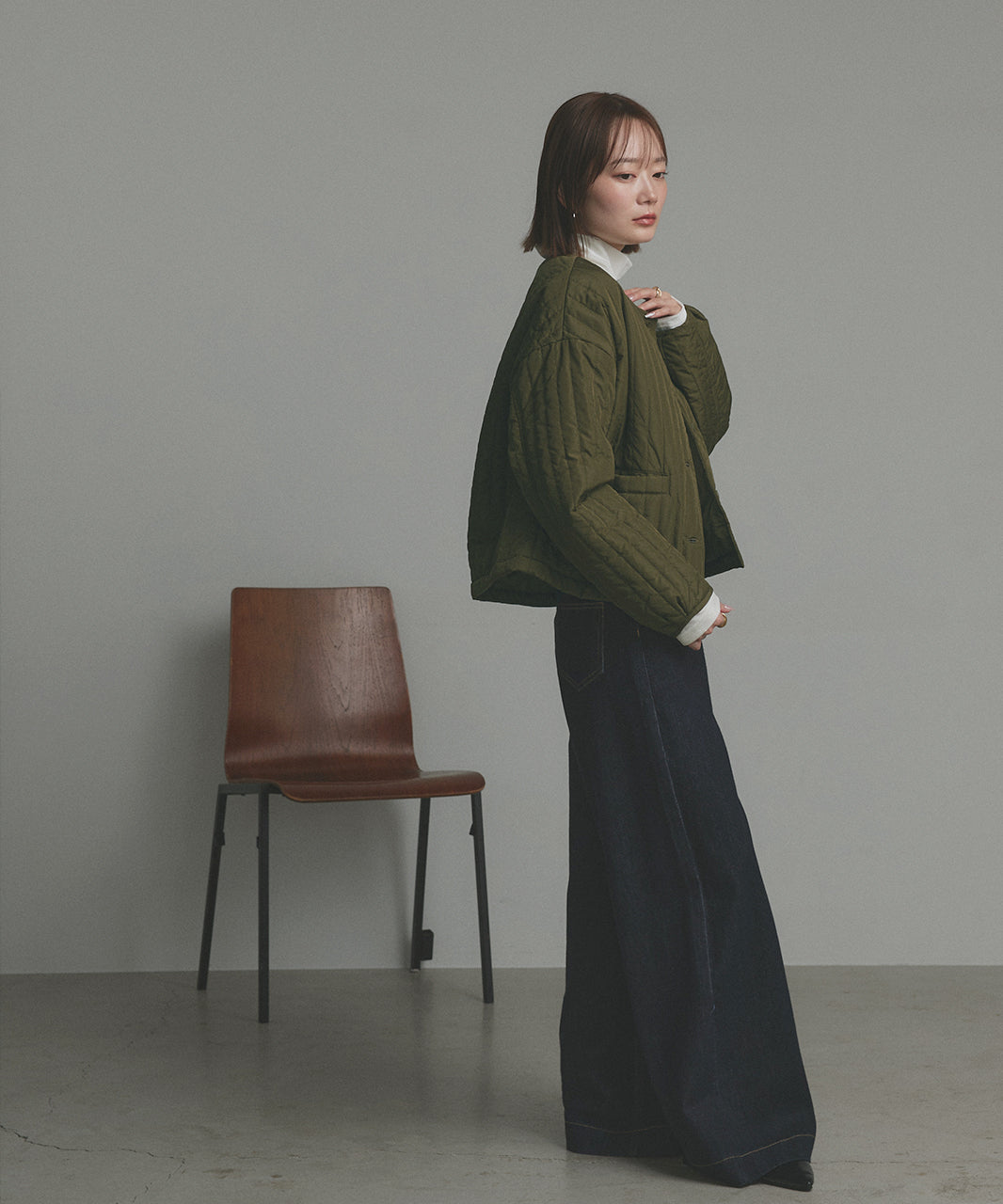 アドティエ ad thie 【2025AW新作】ストライプキルティングノーカラーブルゾン （ライトブルー） ライトブルー