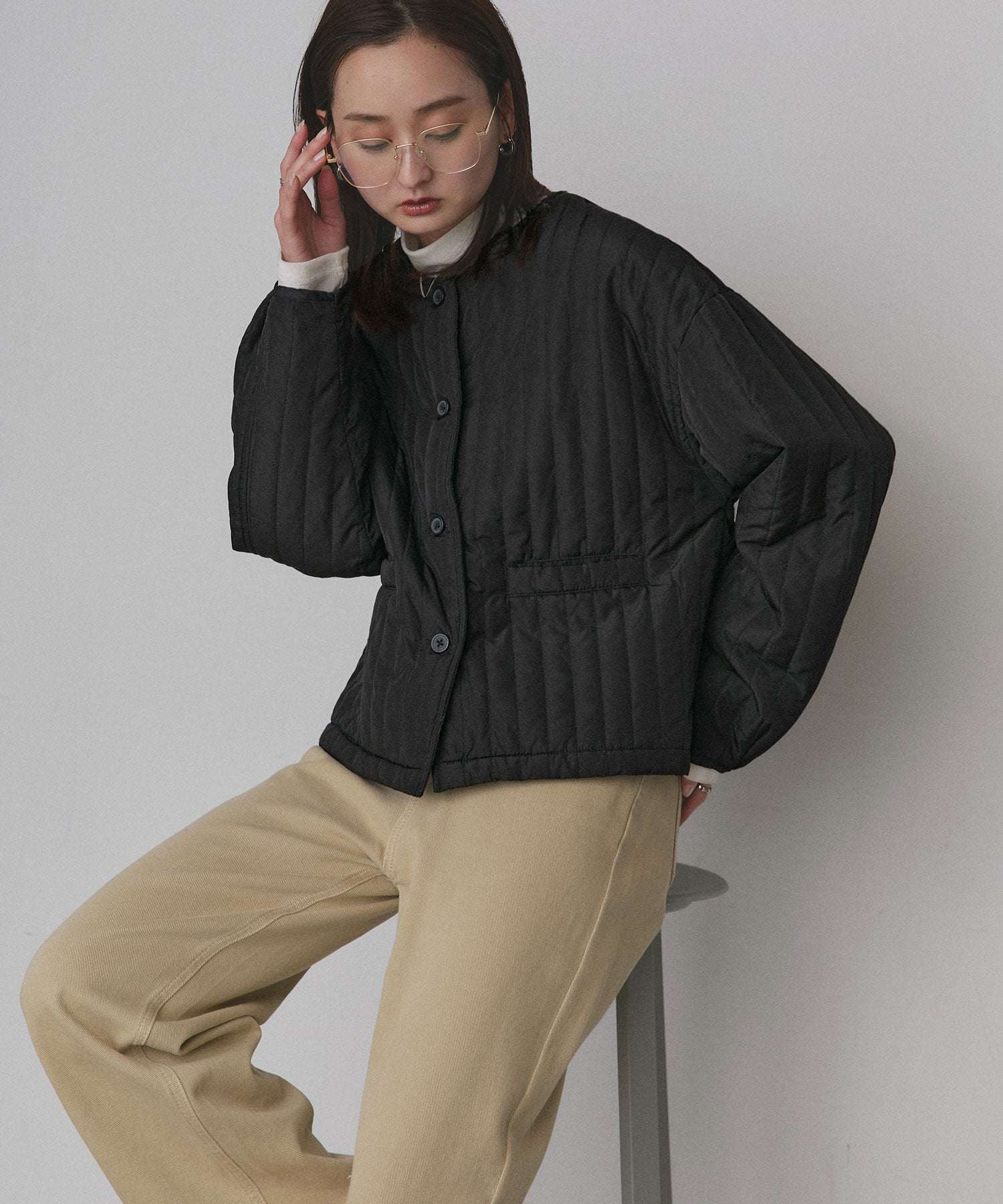 アドティエ ad thie 【2025AW新作】ストライプキルティングノーカラーブルゾン （ライトブルー） ライトブルー