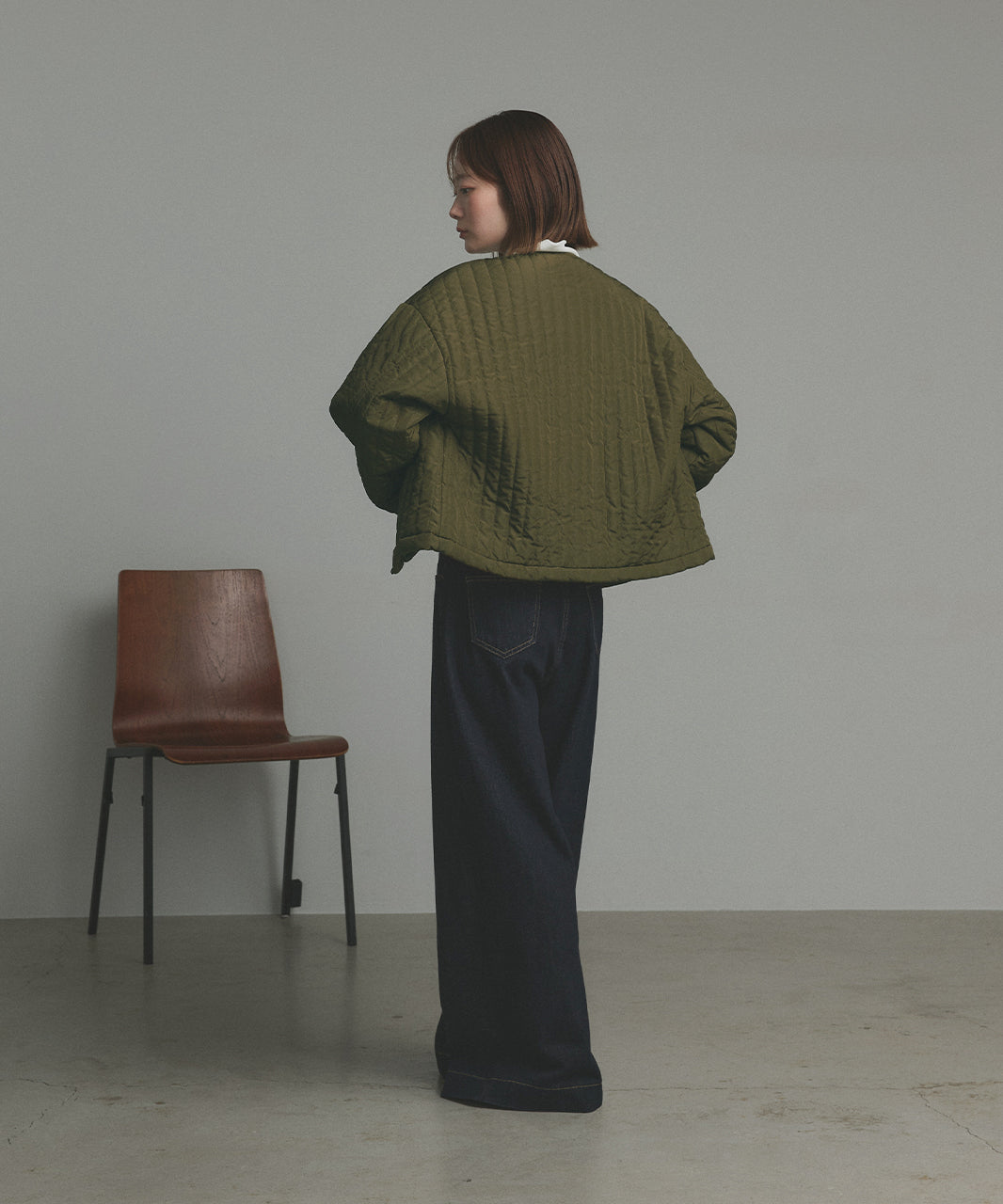 アドティエ ad thie 【2025AW新作】ストライプキルティングノーカラーブルゾン （ライトブルー） ライトブルー