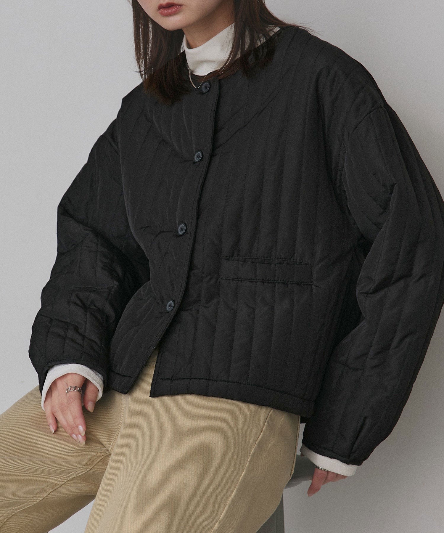 アドティエ ad thie 【2025AW新作】ストライプキルティングノーカラーブルゾン （ライトブルー） ライトブルー