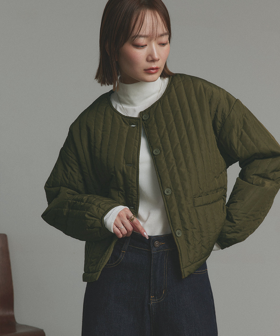 アドティエ ad thie 【2025AW新作】ストライプキルティングノーカラーブルゾン （ライトブルー） ライトブルー