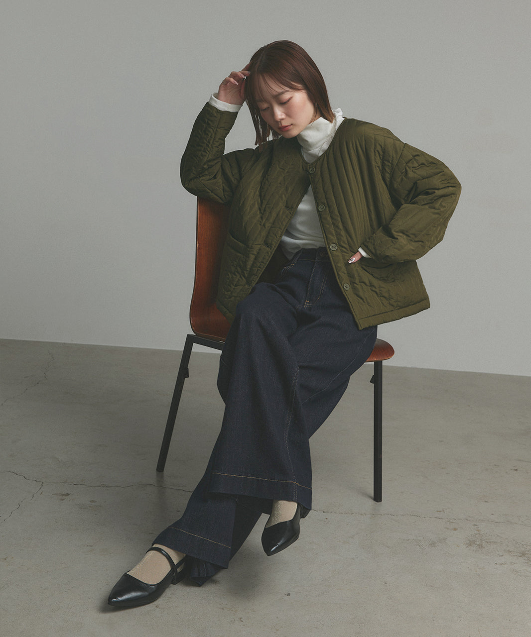 アドティエ ad thie 【2025AW新作】ストライプキルティングノーカラーブルゾン （ライトブルー） ライトブルー