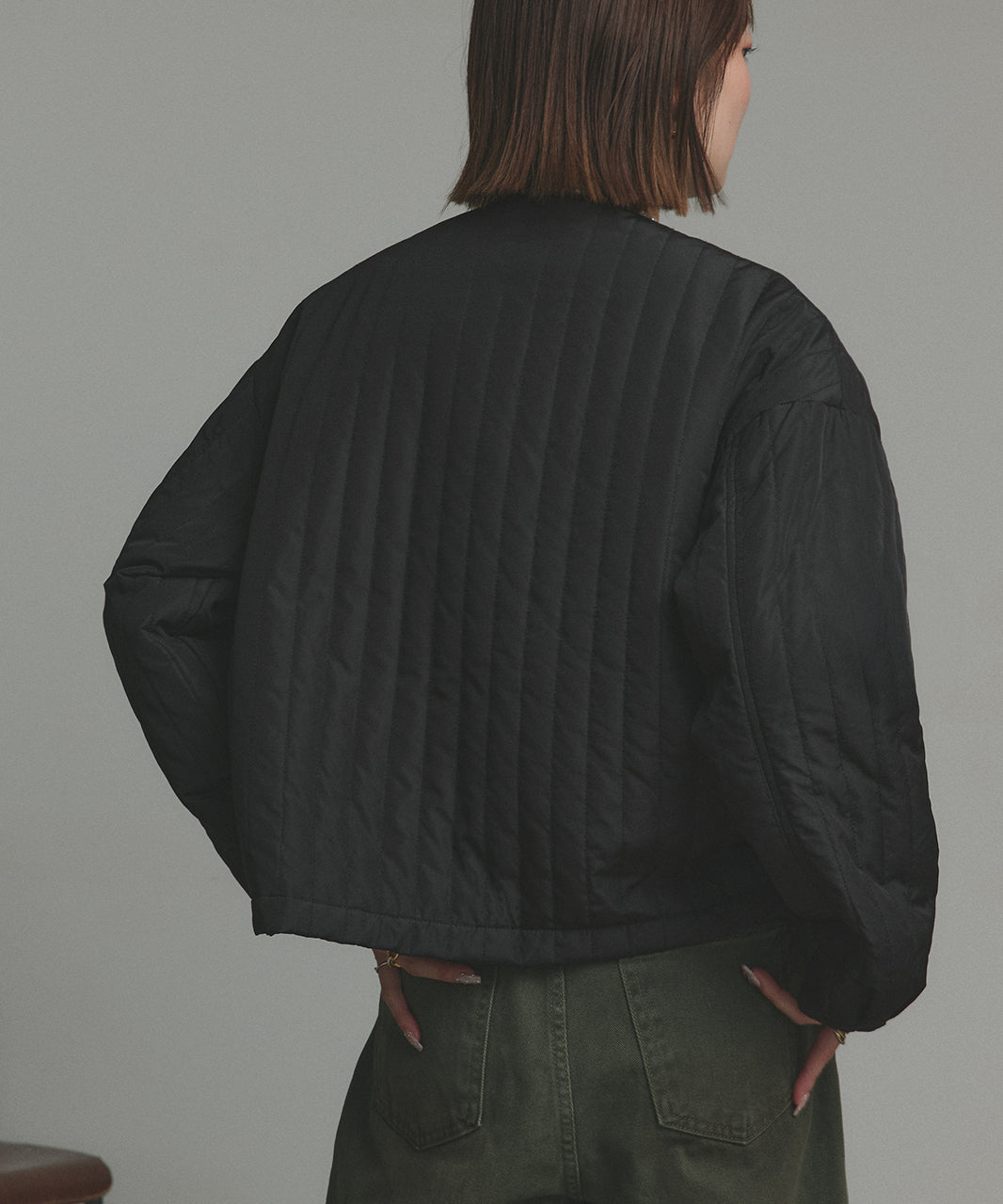 アドティエ ad thie 【2025AW新作】ストライプキルティングノーカラーブルゾン （ライトブルー） ライトブルー