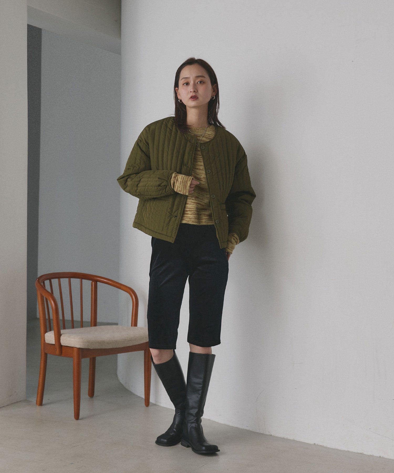 アドティエ ad thie 【2025AW新作】ストライプキルティングノーカラーブルゾン （ライトブルー） ライトブルー