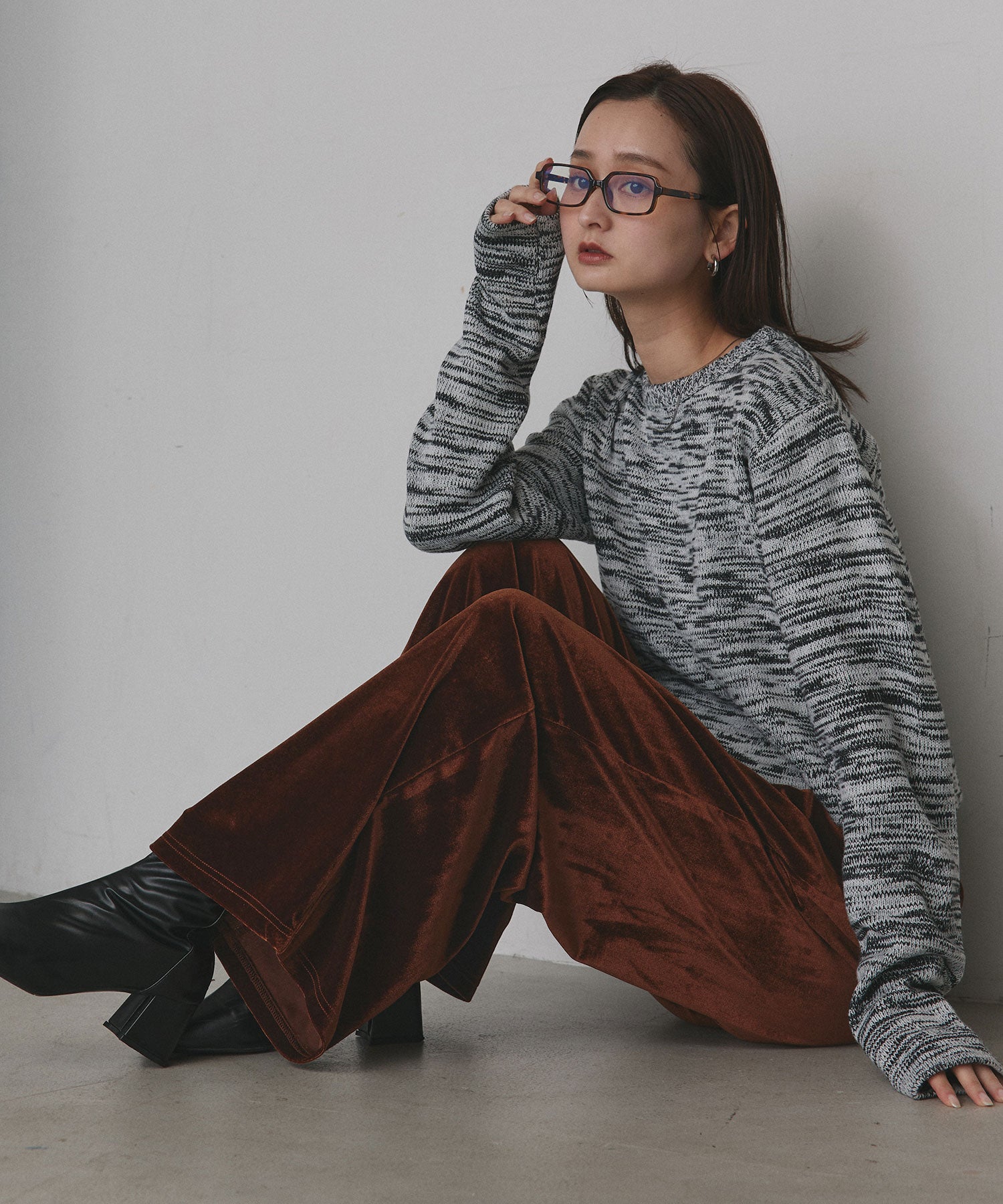 アドティエ ad thie 【2025AW新作】ベロアイージーロングパンツ （ダークブラウン） ダークブラウン