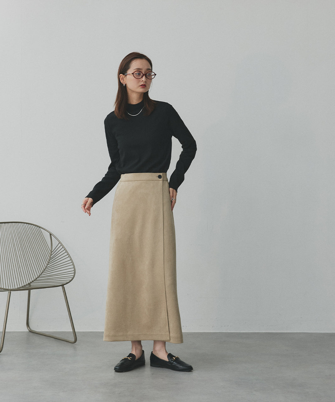 アドティエ ad thie 【2025AW新作】スエードラップスカート （キャメル） キャメル