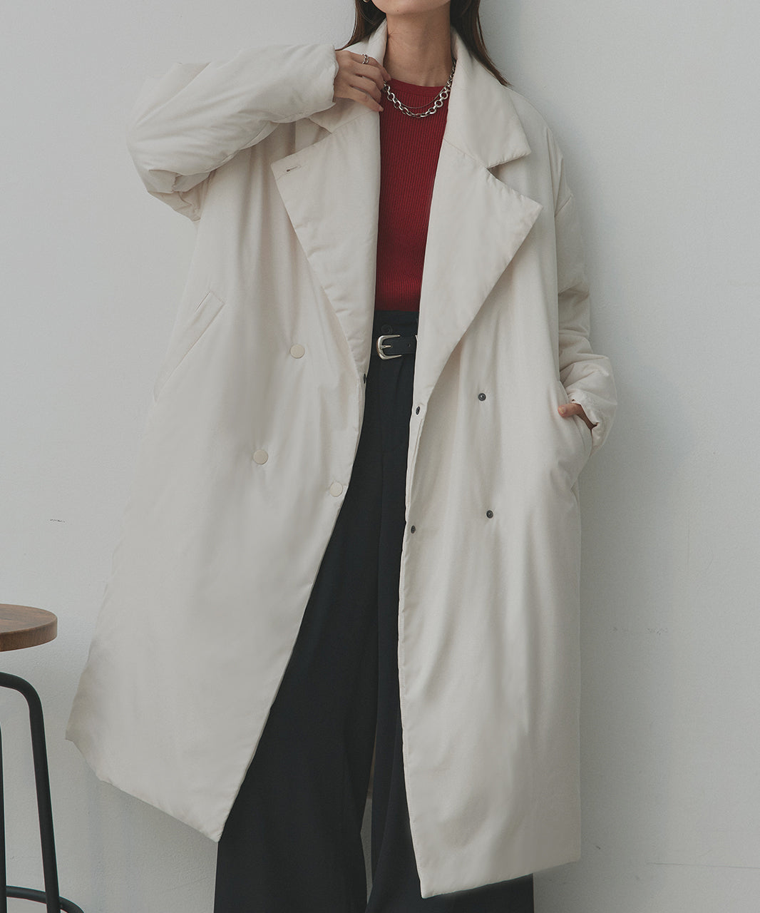 アドティエ ad thie 【2025AW新作】中綿テーラードカラーロングコート （アイボリー） アイボリー