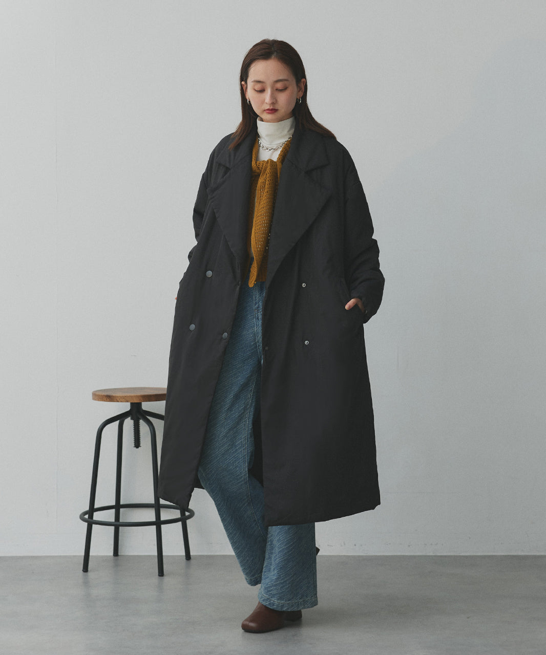 アドティエ ad thie 【2025AW新作】中綿テーラードカラーロングコート （アイボリー） アイボリー