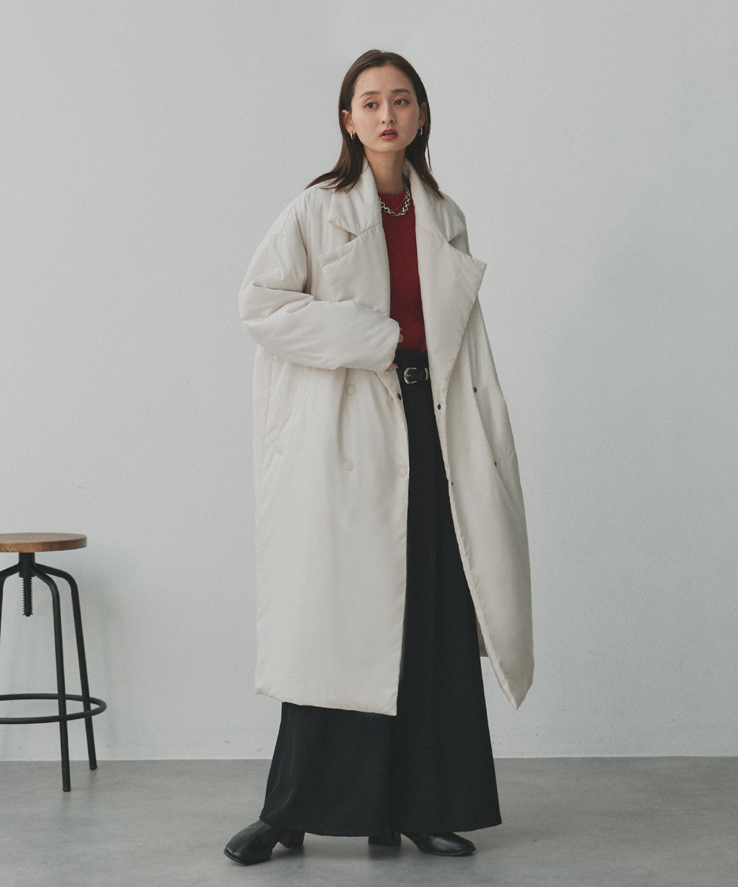 アドティエ ad thie 【2025AW新作】中綿テーラードカラーロングコート （アイボリー） アイボリー