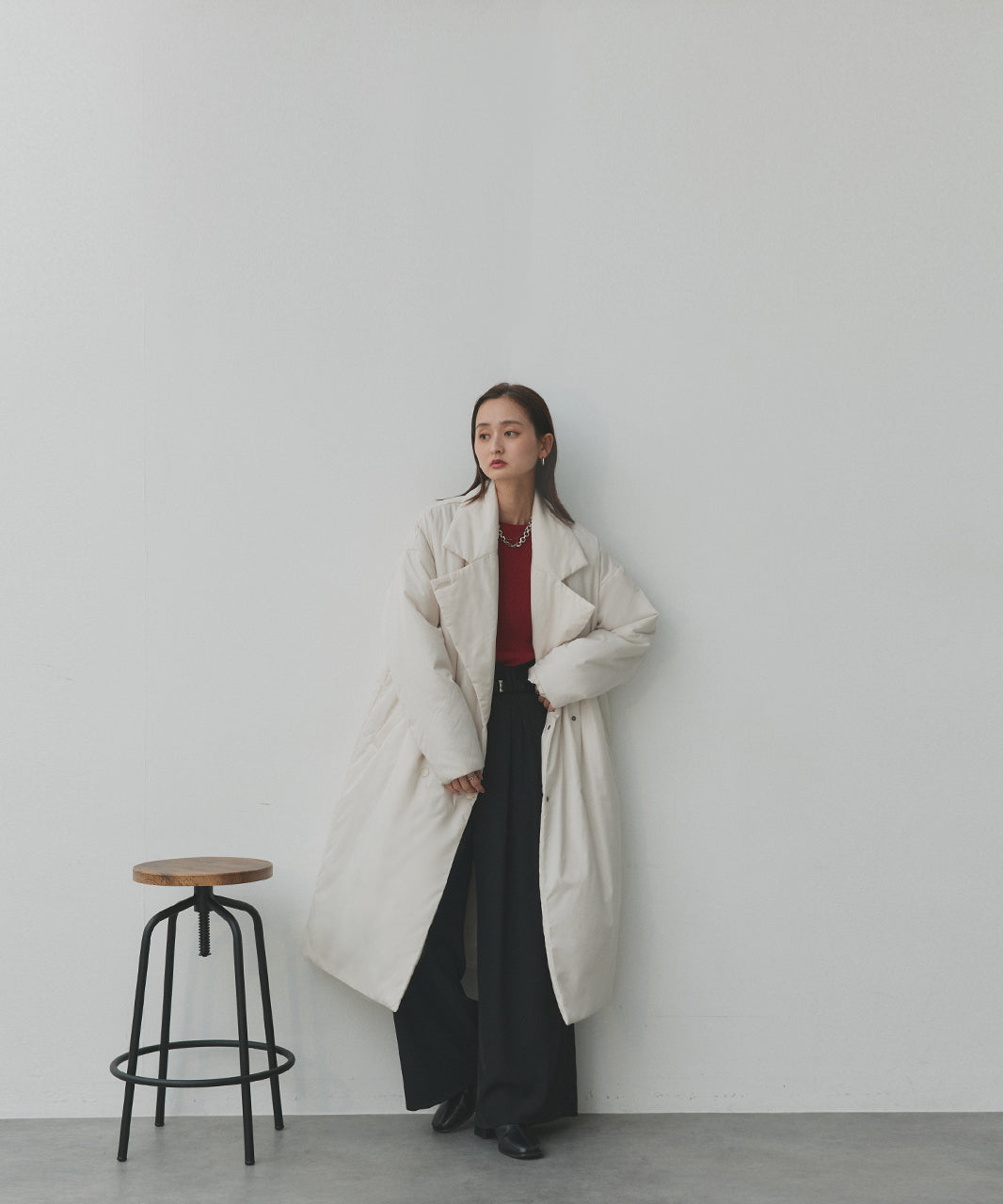 アドティエ ad thie 【2025AW新作】中綿テーラードカラーロングコート （アイボリー） アイボリー