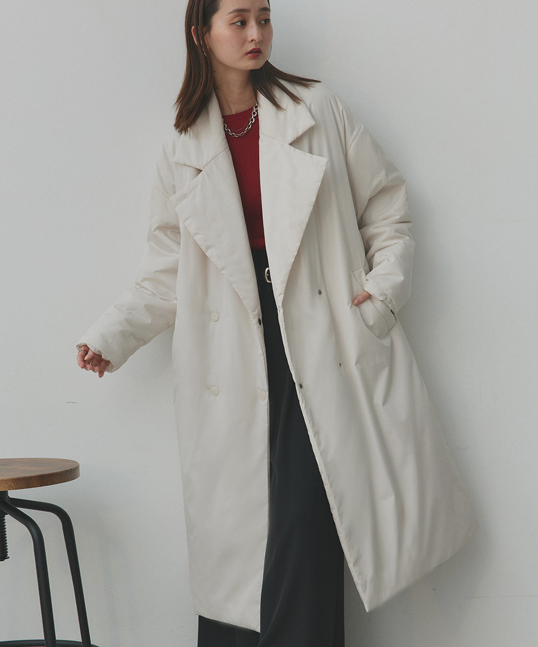 アドティエ ad thie 【2025AW新作】中綿テーラードカラーロングコート （アイボリー） アイボリー