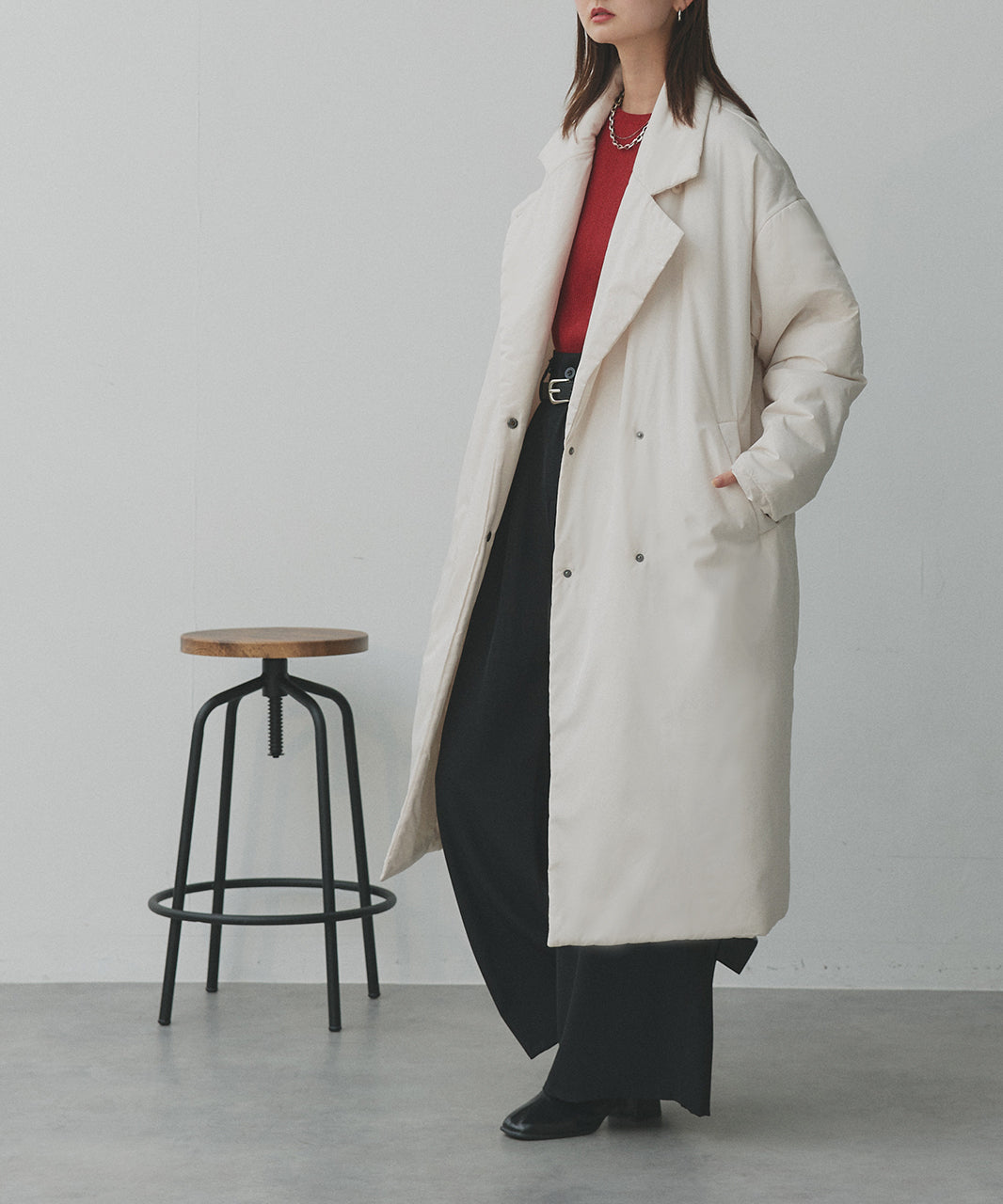 アドティエ ad thie 【2025AW新作】中綿テーラードカラーロングコート （アイボリー） アイボリー