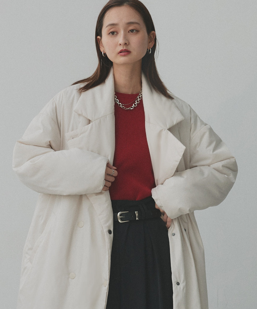 アドティエ ad thie 【2025AW新作】中綿テーラードカラーロングコート （アイボリー） アイボリー