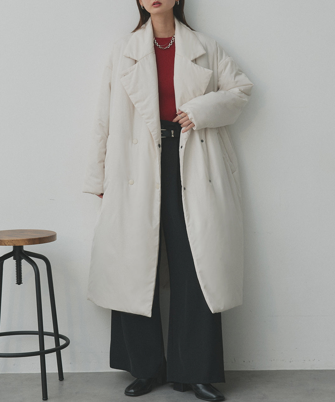 アドティエ ad thie 【2025AW新作】中綿テーラードカラーロングコート （アイボリー） アイボリー