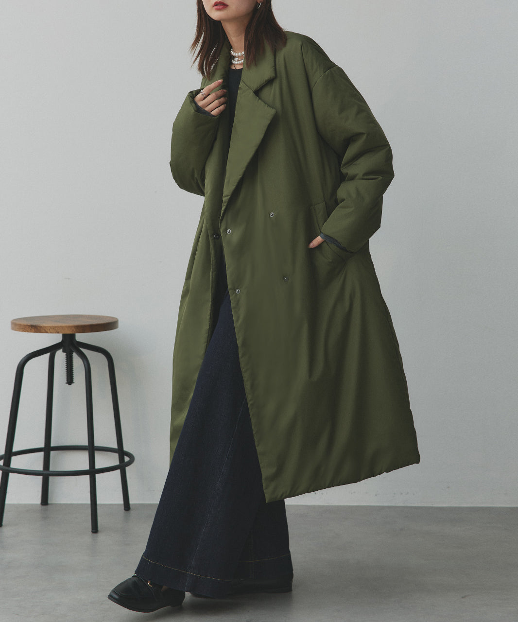 アドティエ ad thie 【2025AW新作】中綿テーラードカラーロングコート （カーキ） カーキ