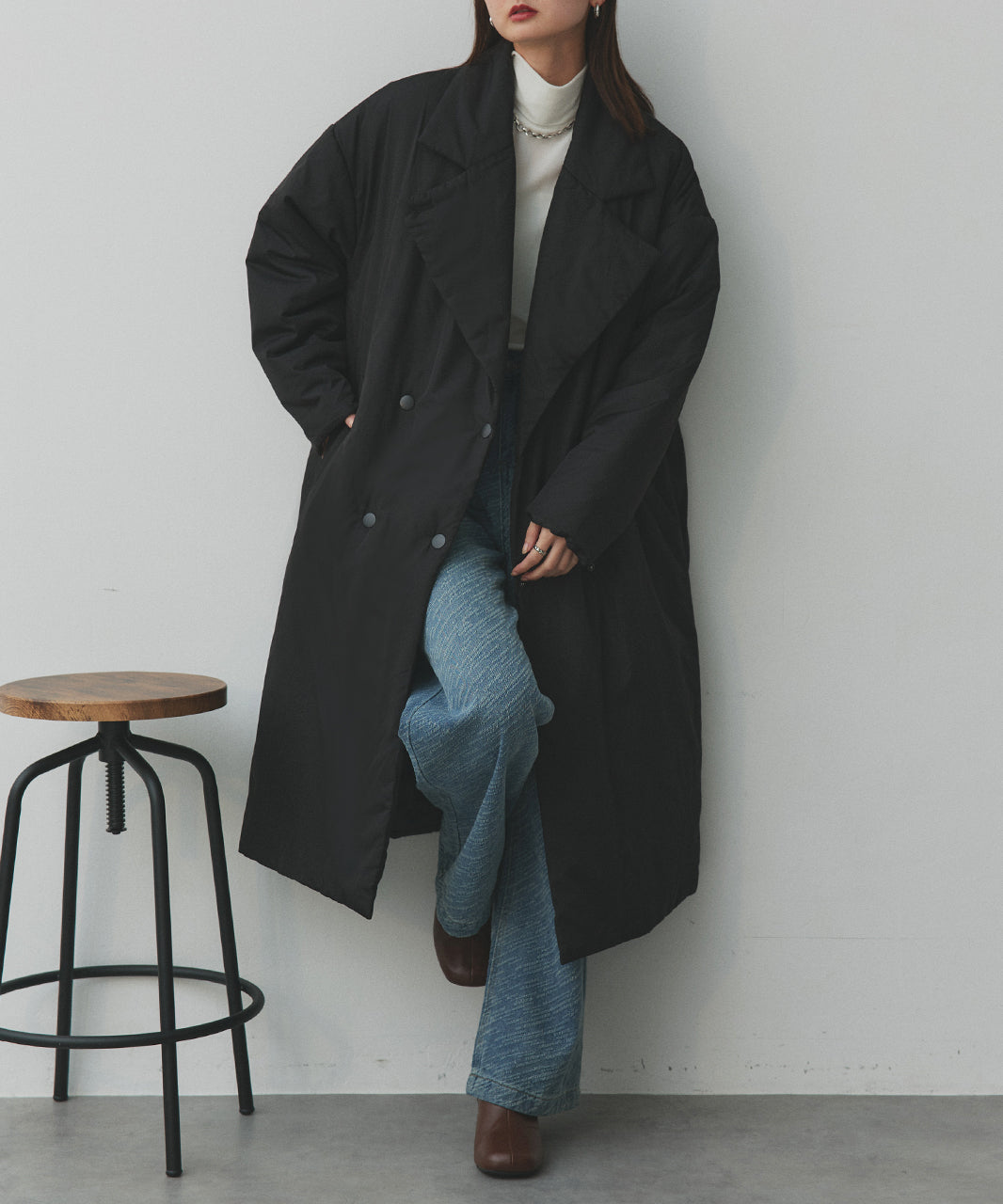 アドティエ ad thie 【2025AW新作】中綿テーラードカラーロングコート （ブラック） ブラック