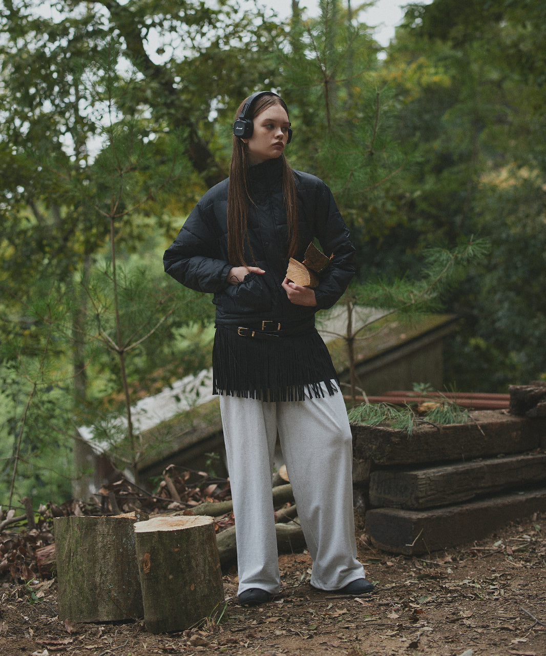 アドティエ ad thie 【2025AW新作】レザーパッチ中綿ダウンブルゾン （ブラック） ブラック