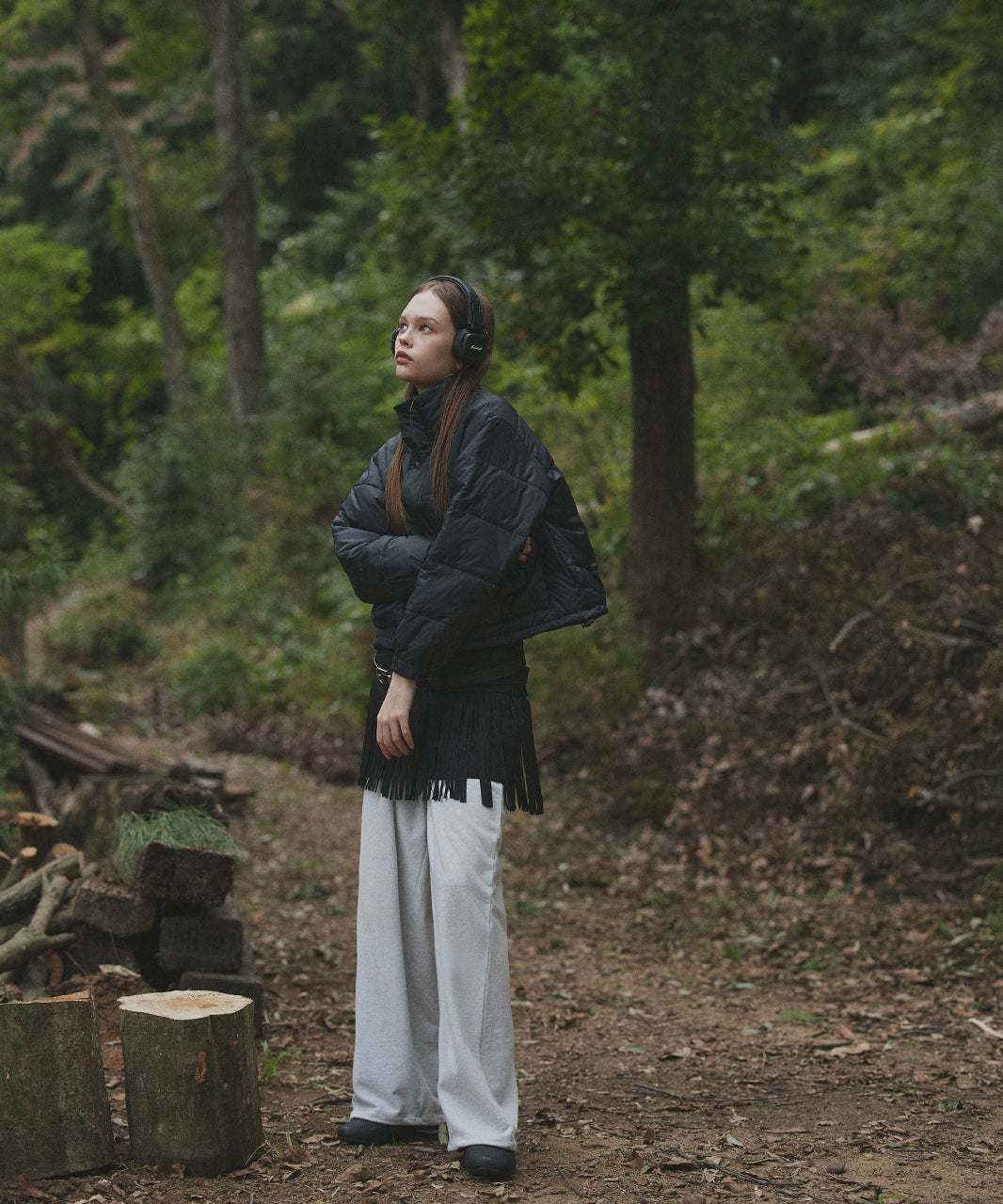 アドティエ ad thie 【2025AW新作】レザーパッチ中綿ダウンブルゾン （ブラック） ブラック