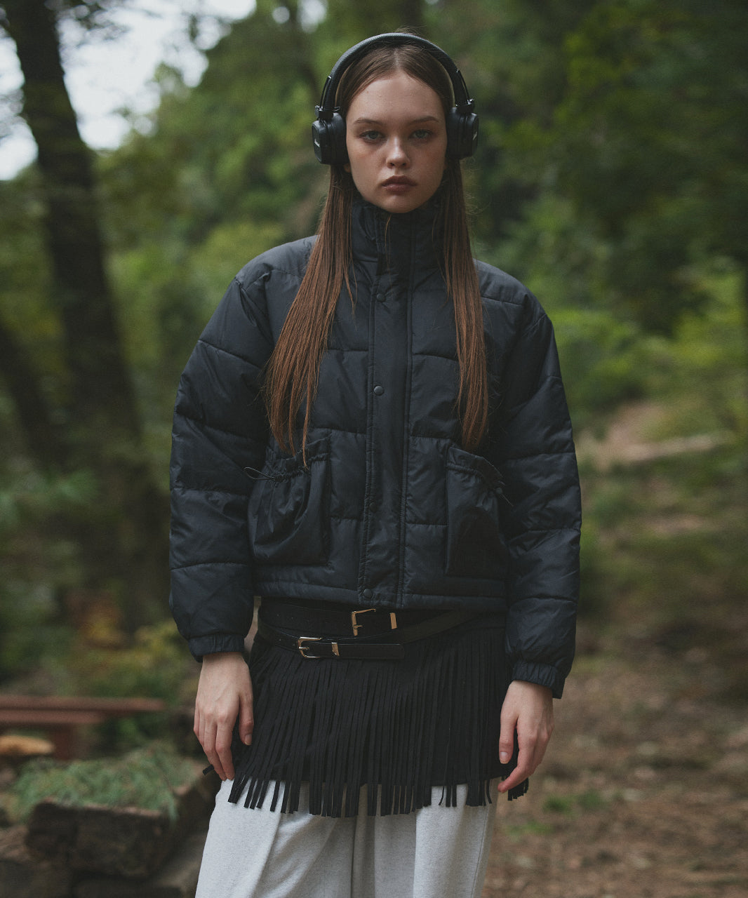 アドティエ ad thie 【2025AW新作】レザーパッチ中綿ダウンブルゾン （ブラック） ブラック