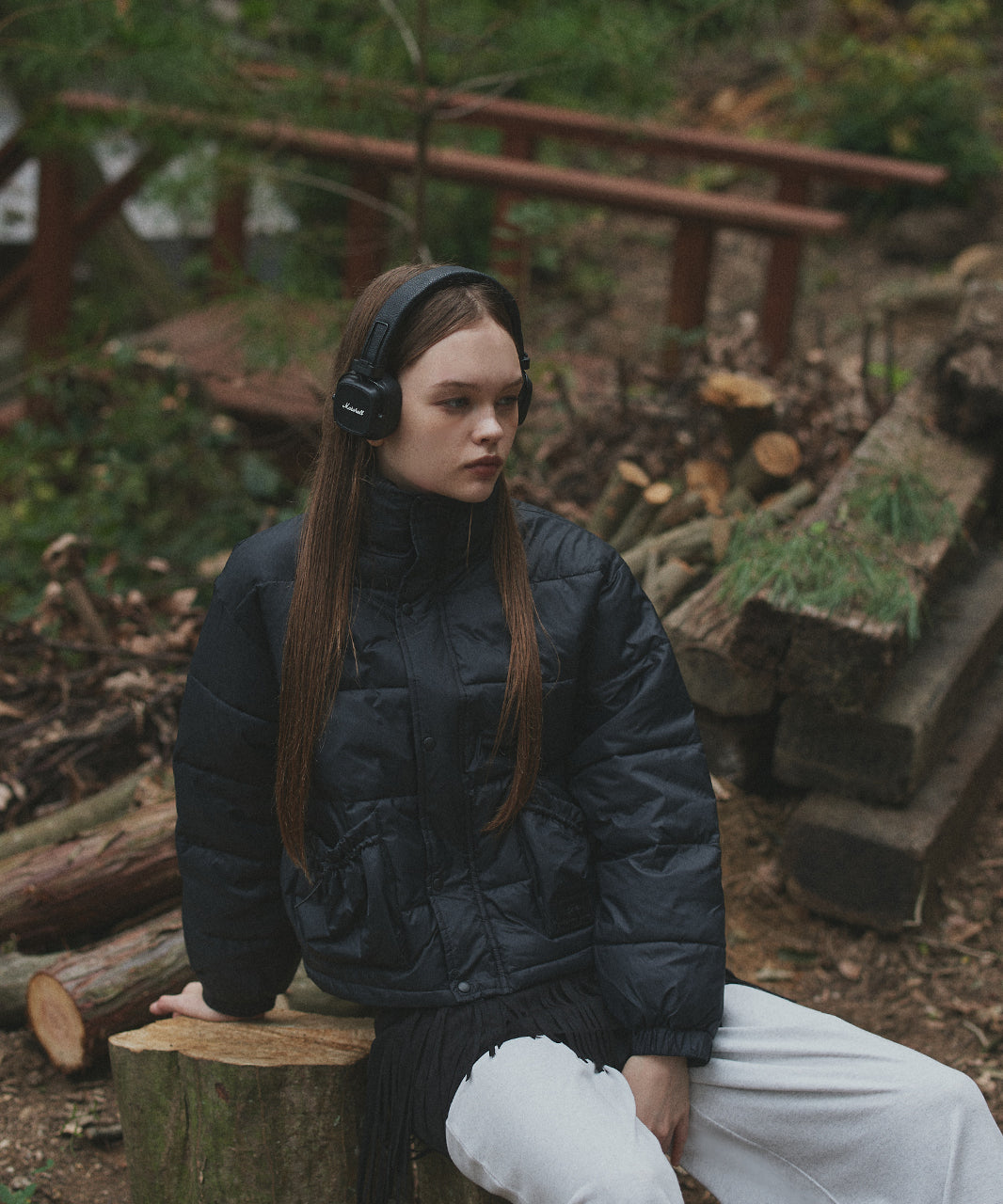 アドティエ ad thie 【2025AW新作】レザーパッチ中綿ダウンブルゾン （ブラック） ブラック